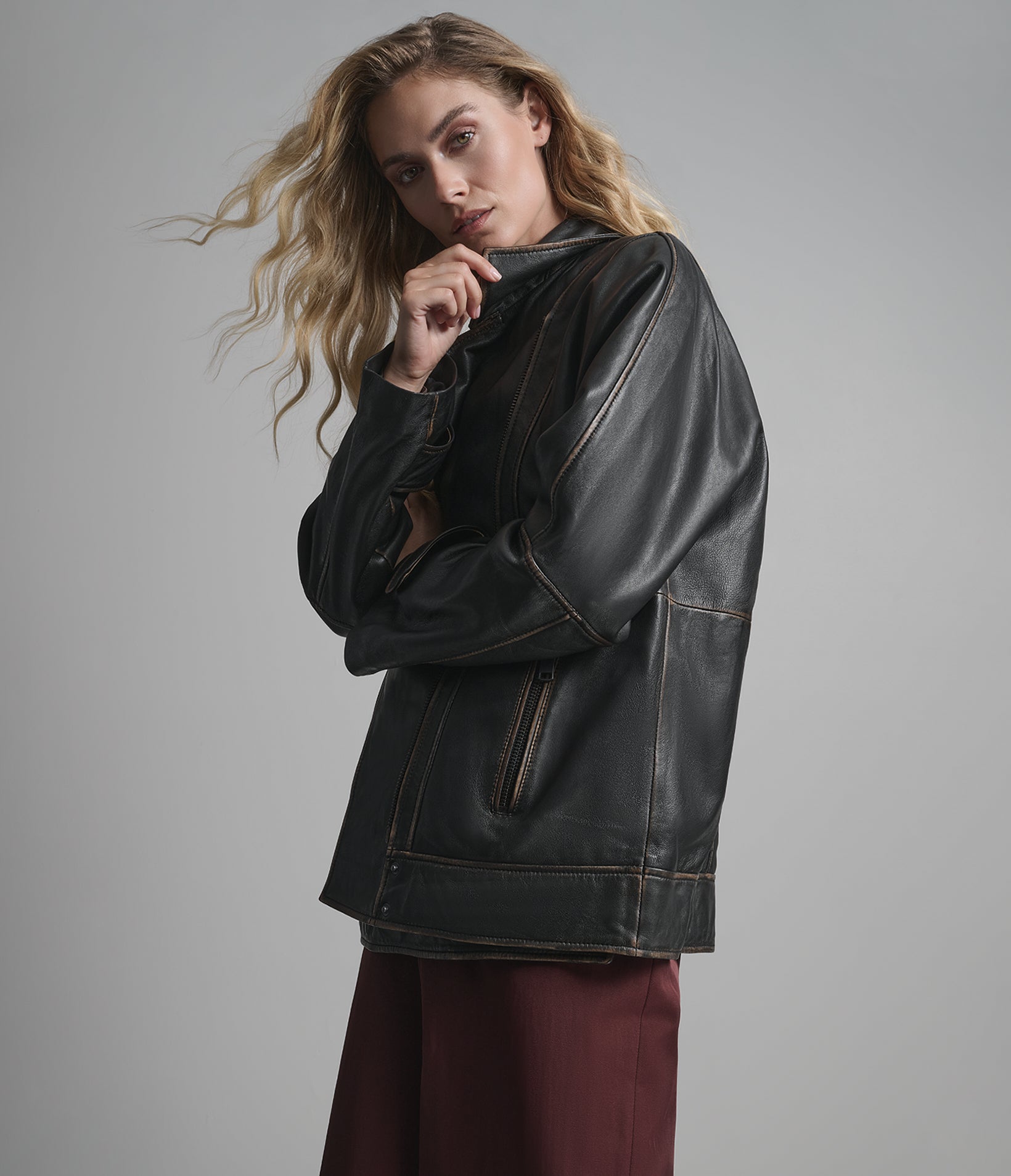 Brielle Oversized Leather Moto Jacket Wilsons Leather
