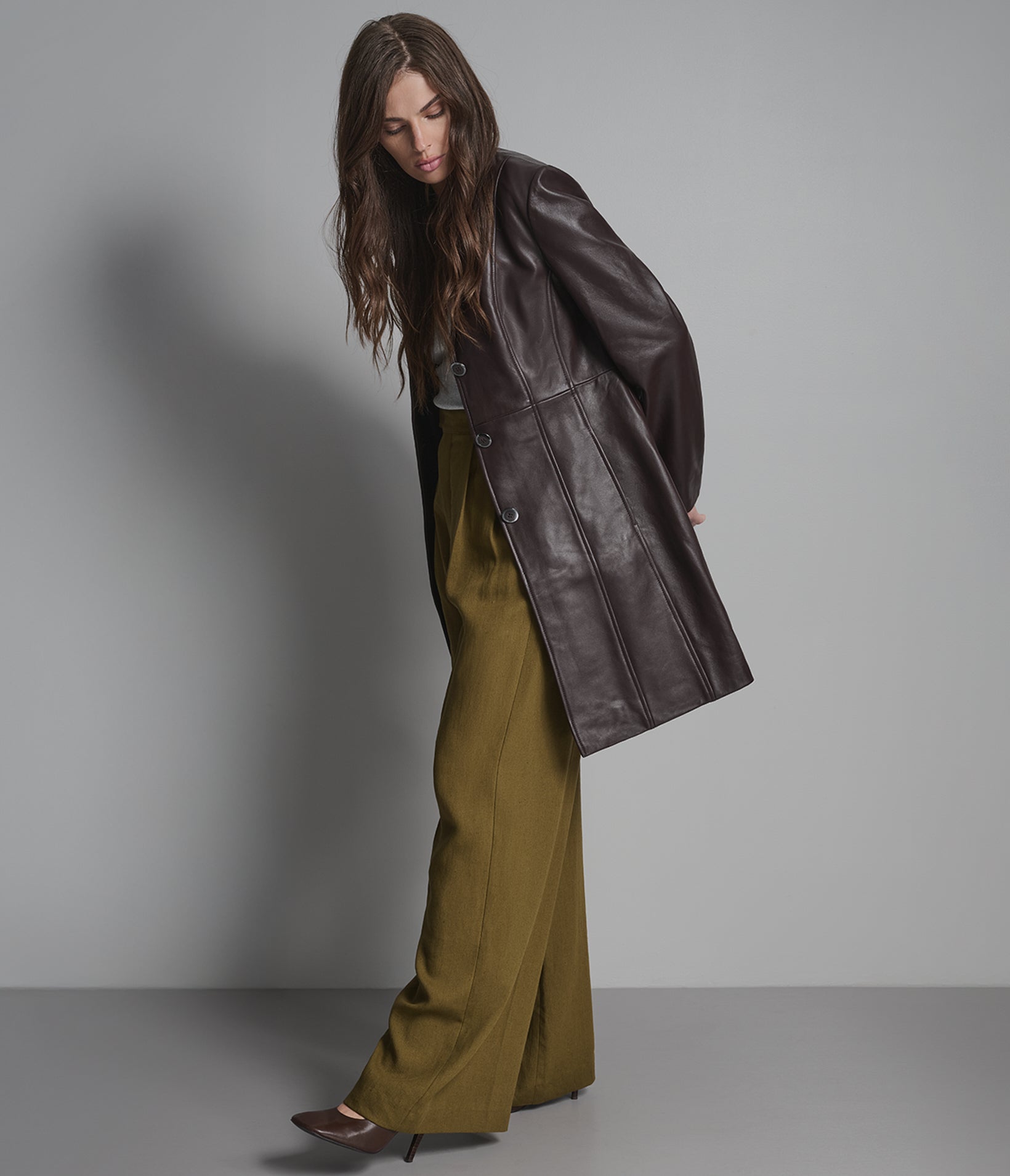 Nora Button Down Leather Trench Coat View 5 | Women's Jackets & Coats