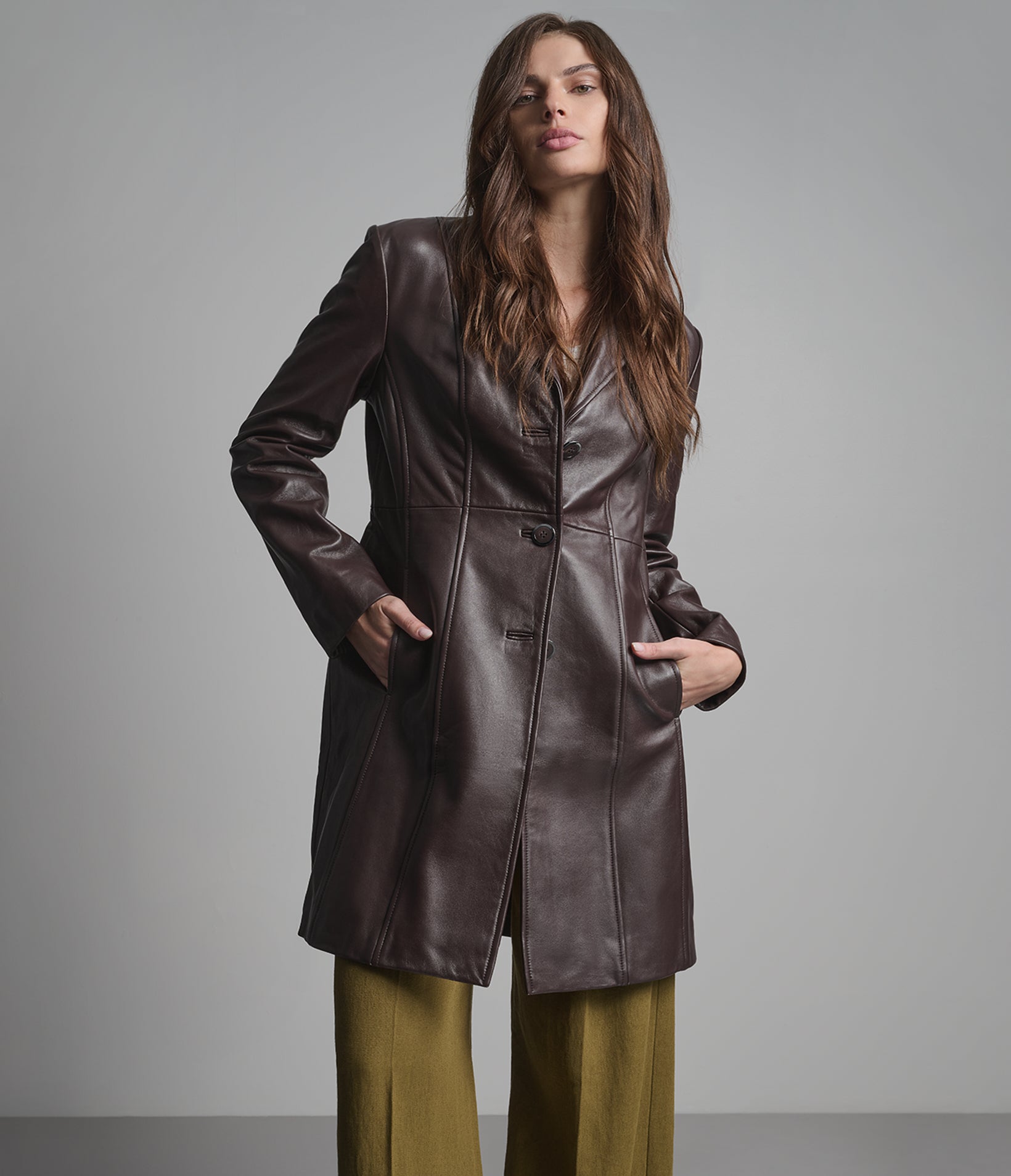 Nora Button Down Leather Trench Coat View 2 | Women's Jackets & Coats
