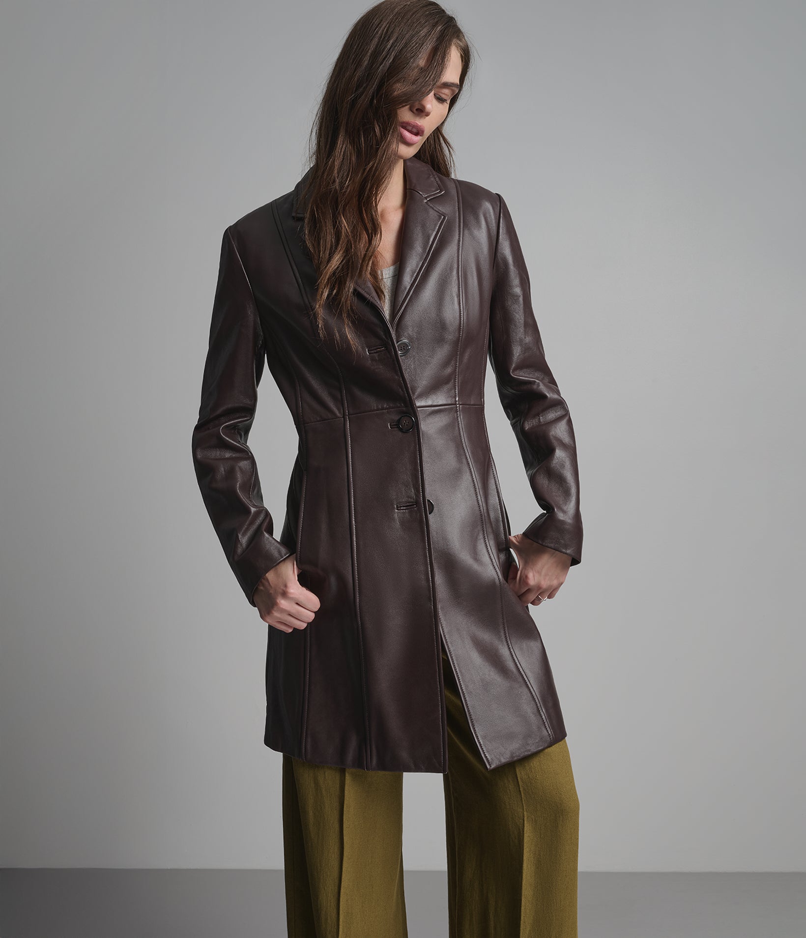 Nora Button Down Leather Trench Coat View 6 | Women's Jackets & Coats