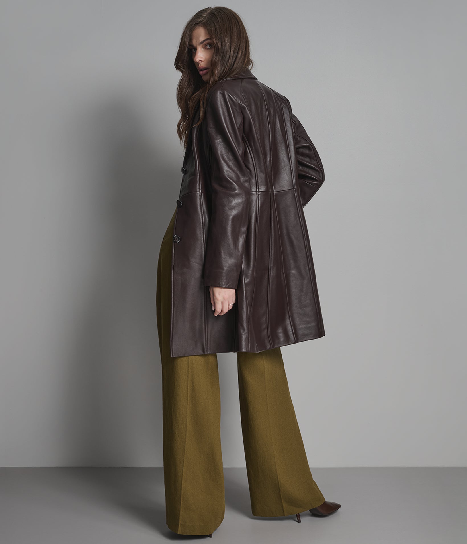 Nora Button Down Leather Trench Coat View 3 | Women's Jackets & Coats