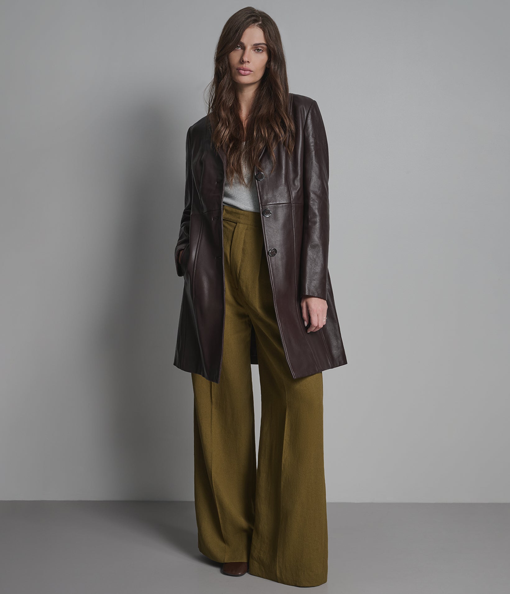 Nora Button Down Leather Trench Coat View 1 | Women's Jackets & Coats