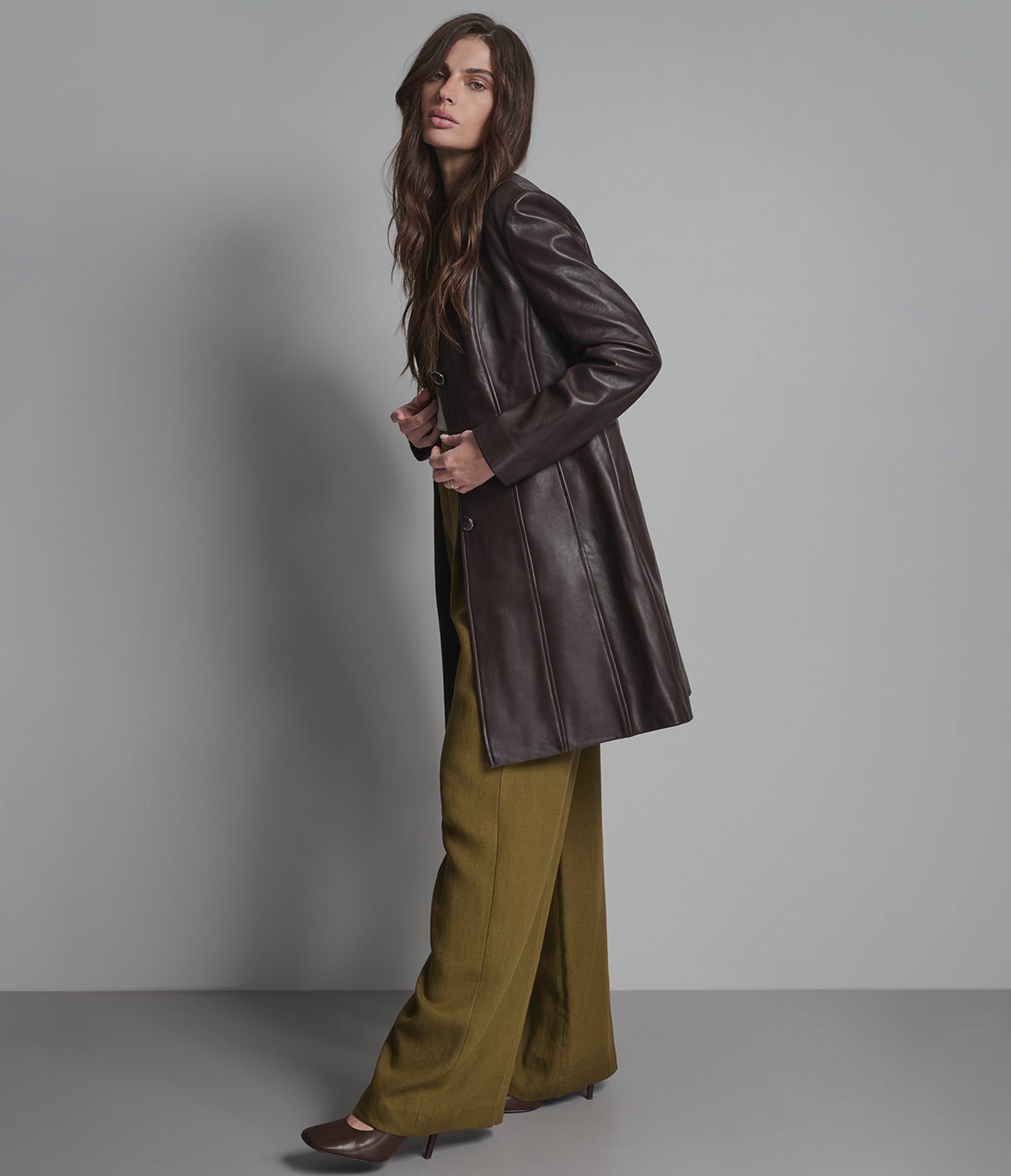 Nora Button Down Leather Trench Coat View 4 | Women's Jackets & Coats