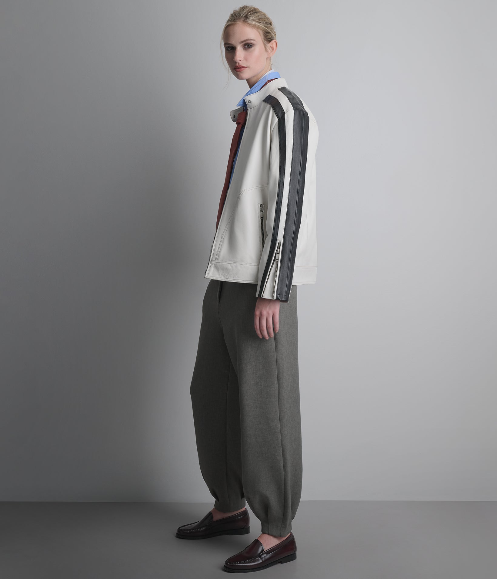 Gianna Leather Striped Racer Jacket View 6 | Women's New Arrivals