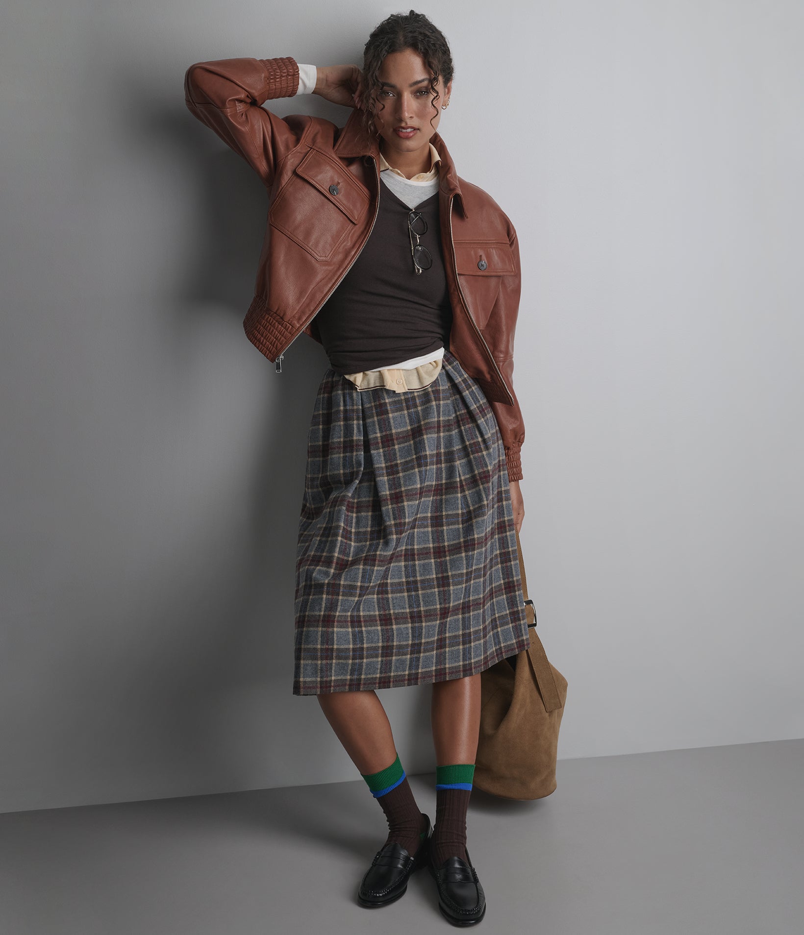 Maggie Cropped Lightweight Leather Aviator Jacket View 8 | Women's Jackets & Coats