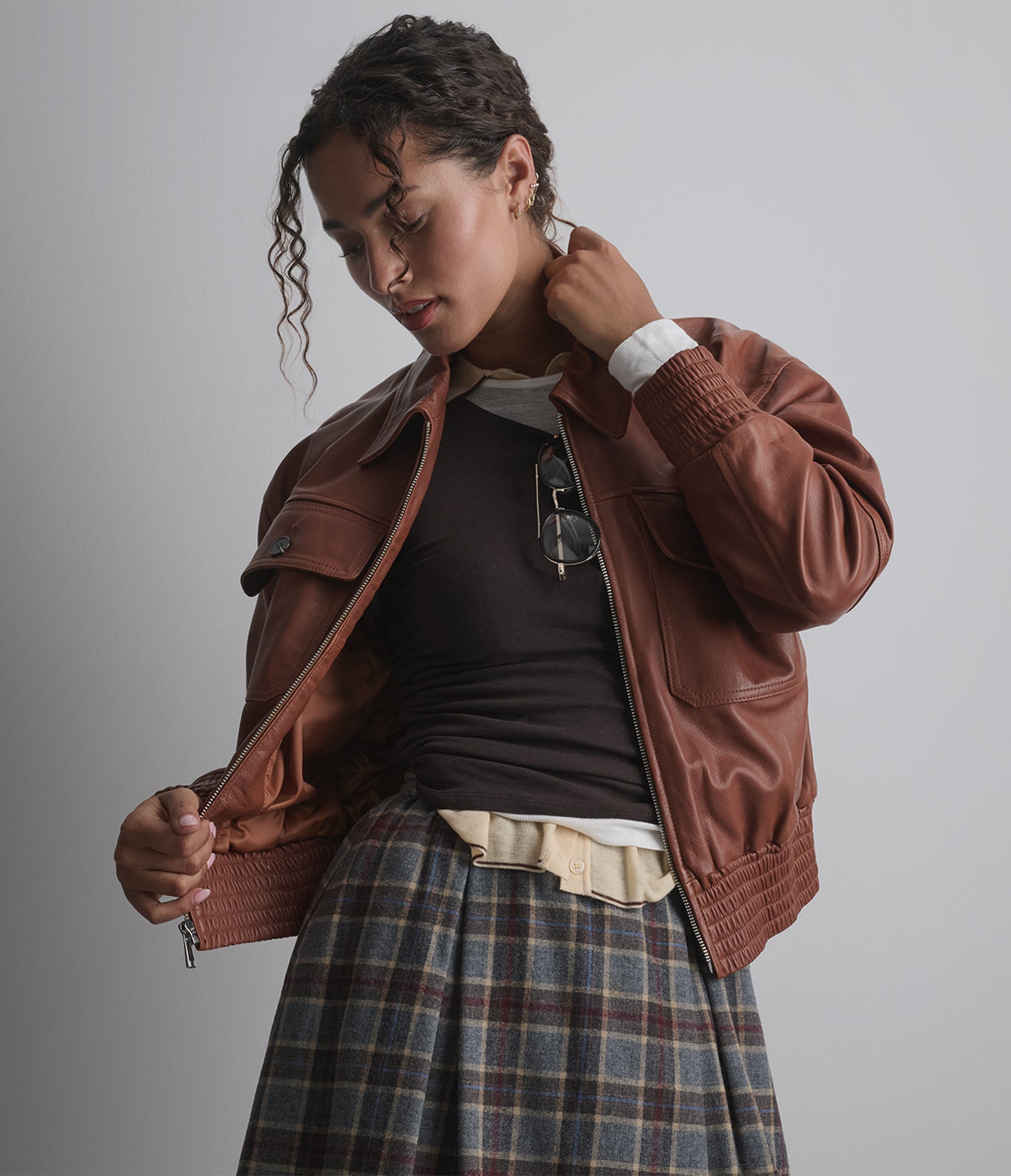 Maggie Cropped Lightweight Leather Aviator Jacket | Wilsons Leather