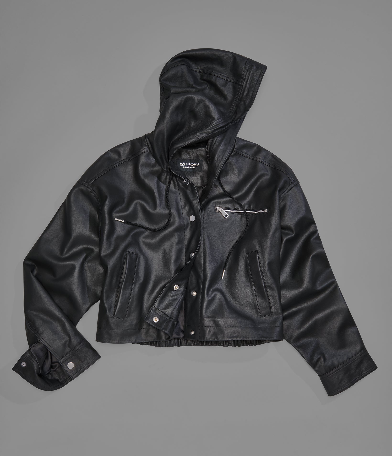 BELPER ATTACHED DOWN HOOD（BLACK） Belle Cropped Lightweight Hooded Jacket | Wilsons Leather