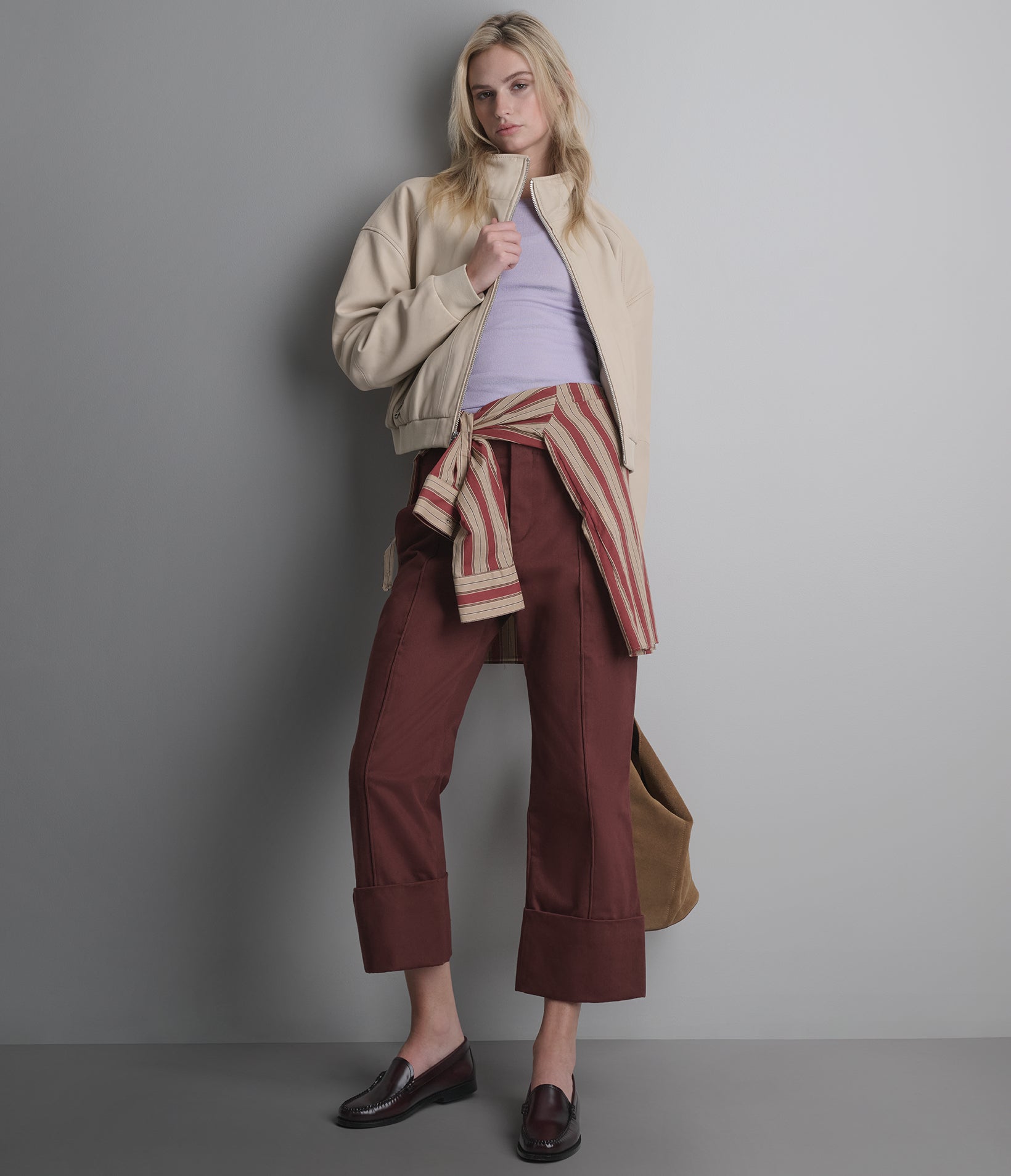 Twila Cropped Leather Bomber Jacket View 1 | Women's Jackets & Coats