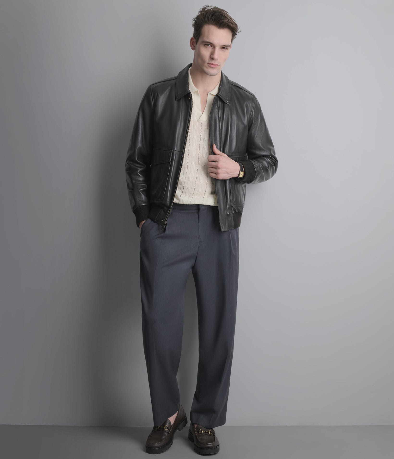 Chris Leather Bomber Jacket View 1 | Men's Jackets & Coats