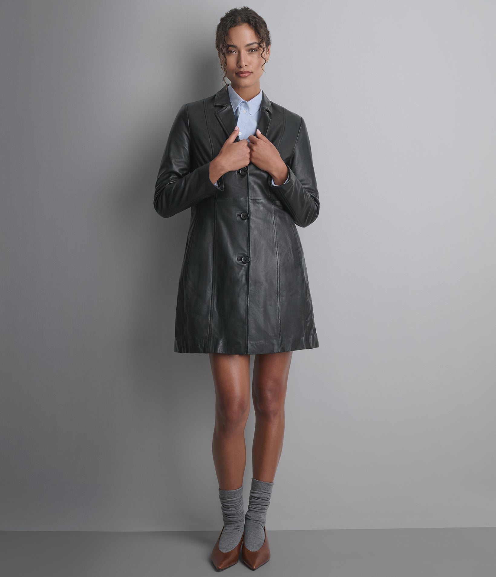 羊革トレンチロングコートボタンなし Sheep Leather Trench Coat without Buttons24990 Sheep Leather Long Coat