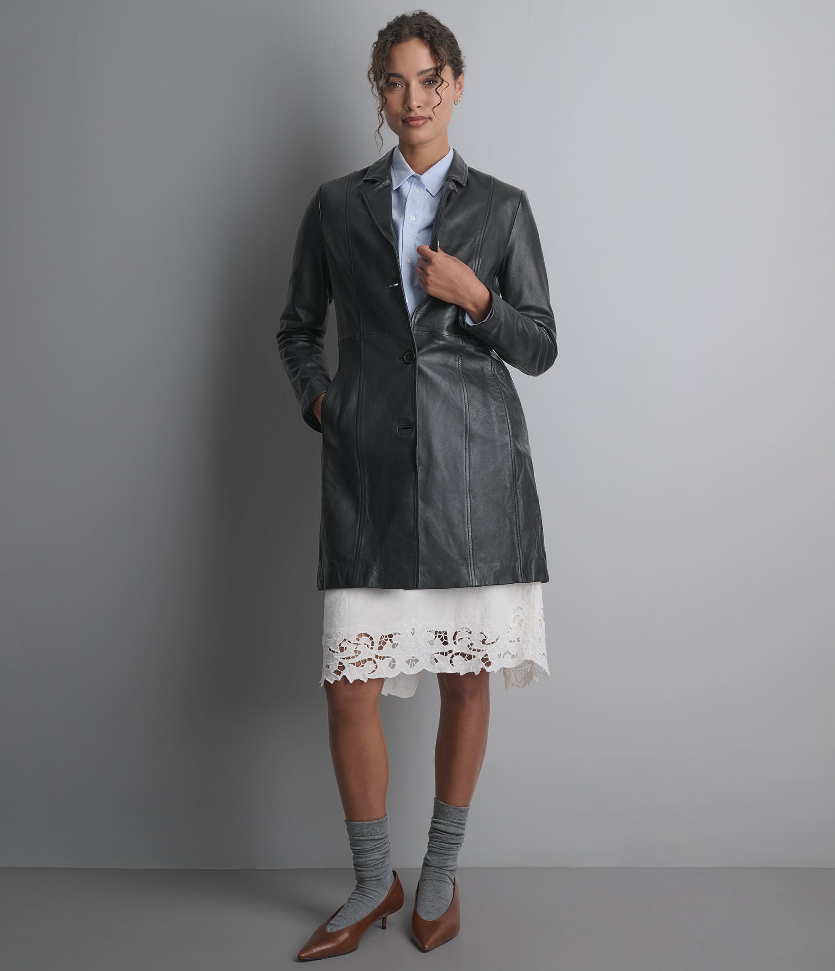 Nora Button Down Leather Trench Coat View 7 | Exclusive Access