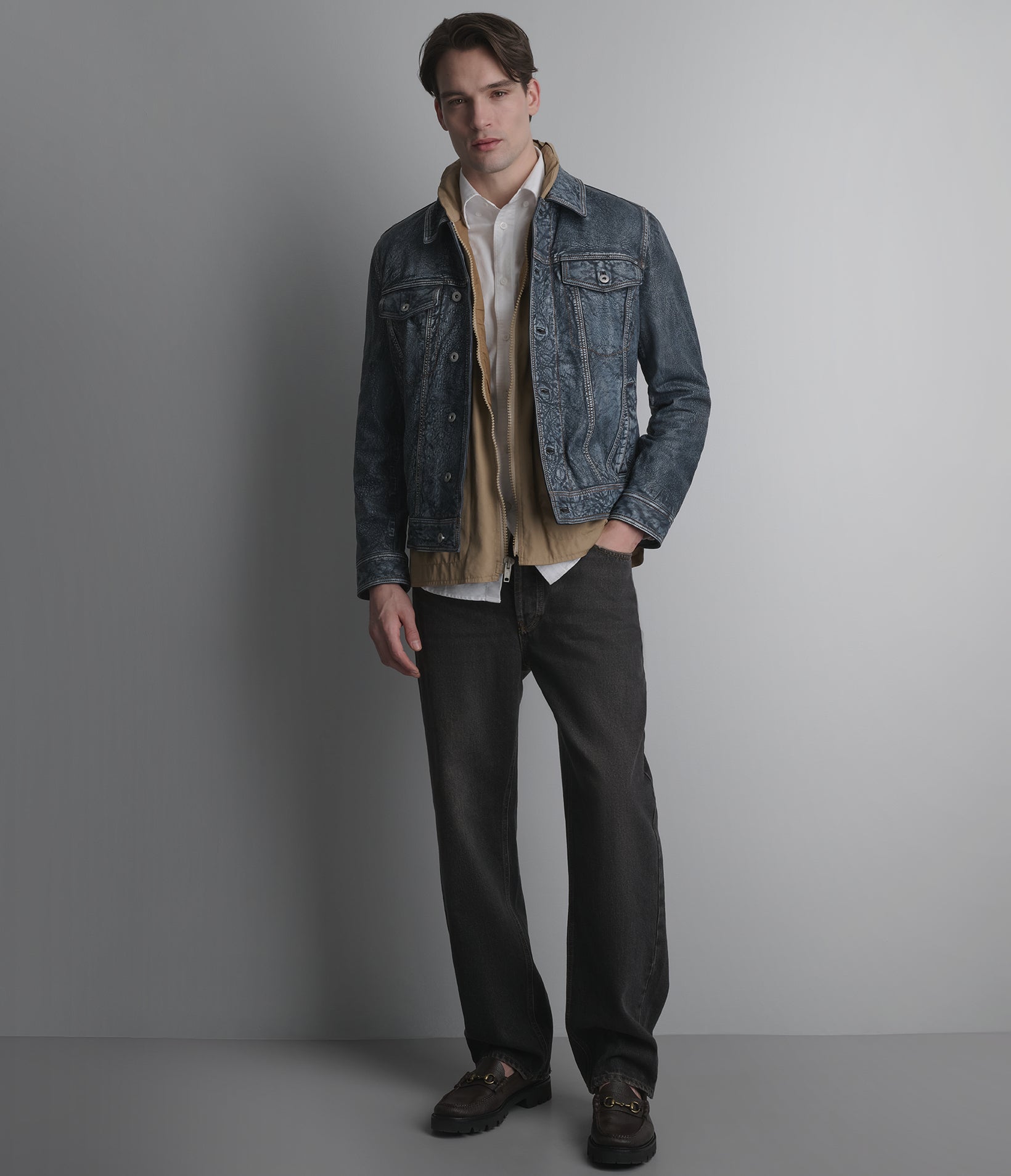 Chase Leather Denim Trucker Jacket View 1 | Leather Denim