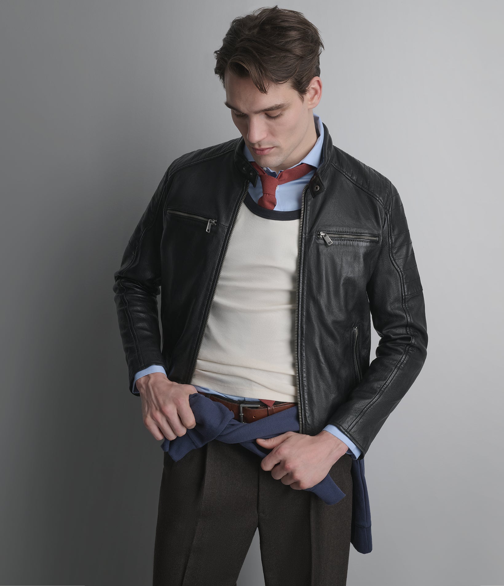 Lance Collarless Leather Moto Jacket | Wilsons Leather