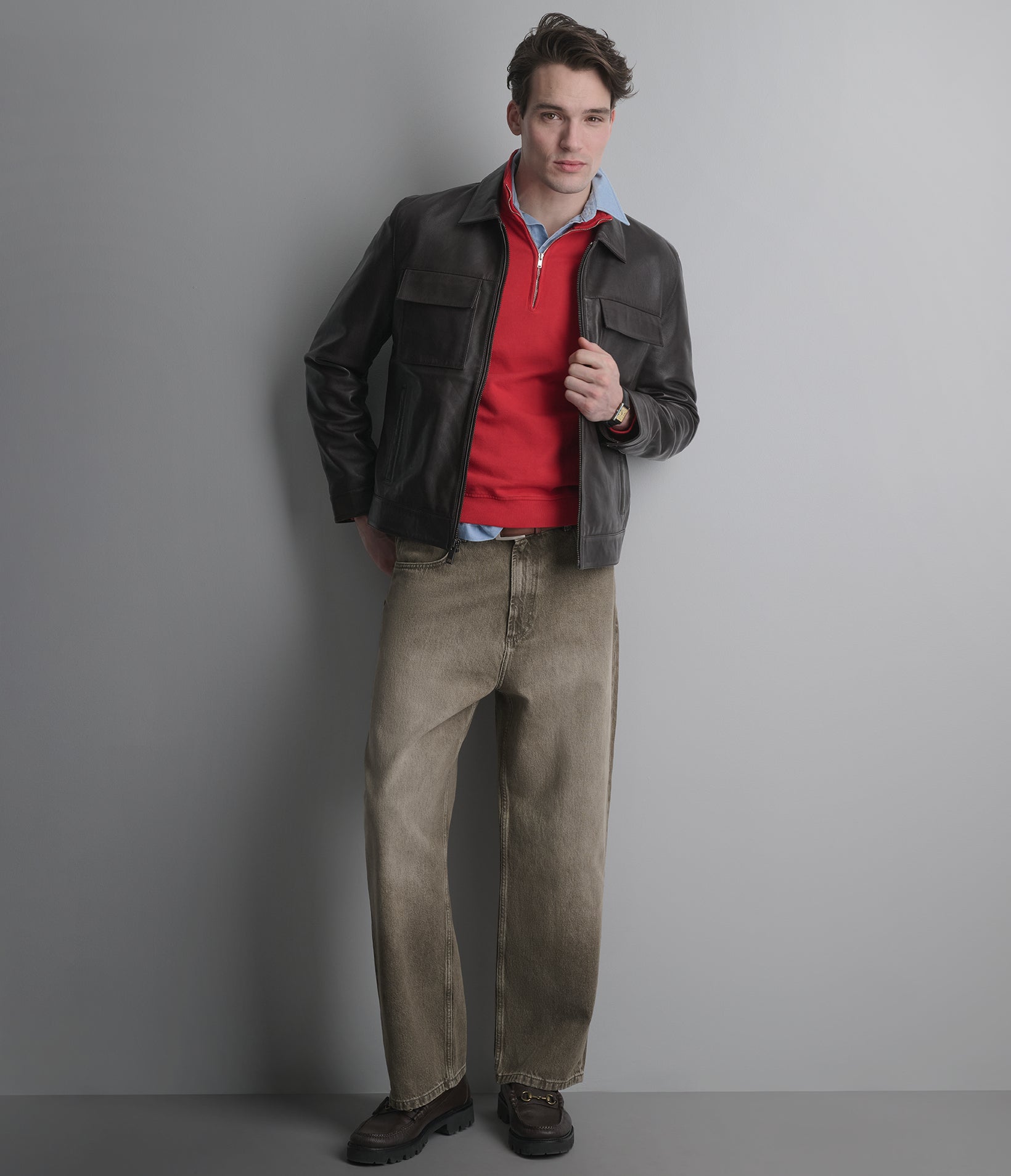 Emerson Leather Zip Shirt Jacket View 1 | Men's New Arrivals