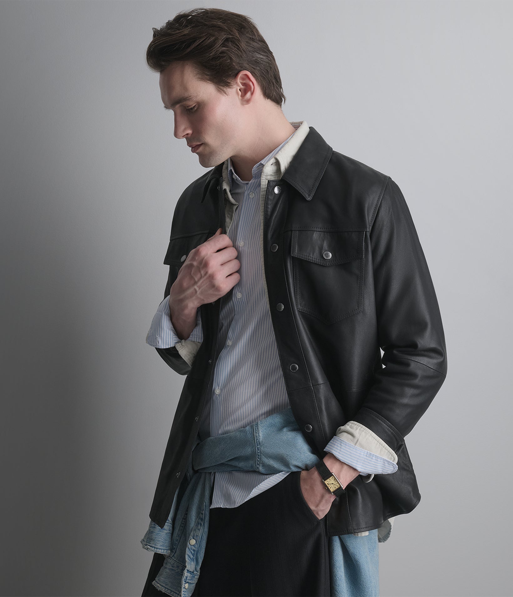 Wren Lightweight Leather Snap Front Shirt Jacket | Wilsons Leather