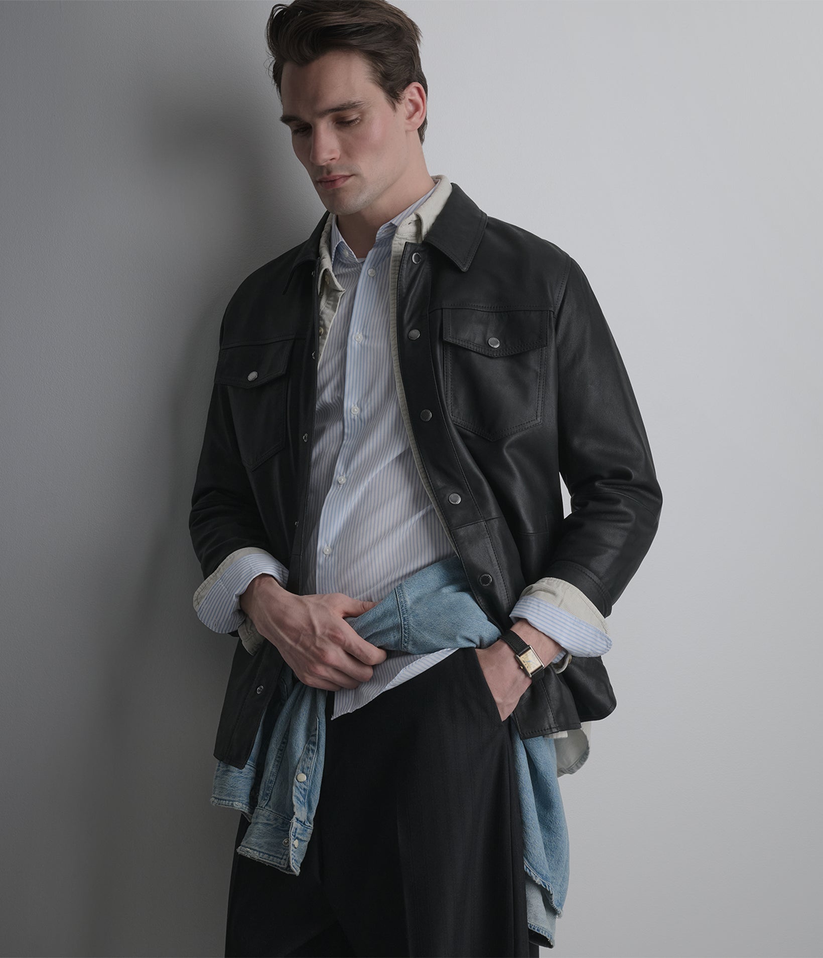 Wren Lightweight Leather Zip Shirt Jacket View 1 | Men's New Arrivals