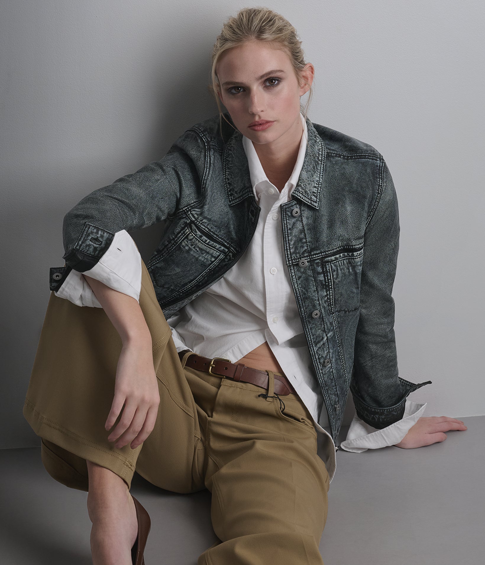 ジャケット・アウター   Jeans Leather Jacket Women's Leather Jean Jacket w/Gray Stitching #L291WK – Jamin Leather®