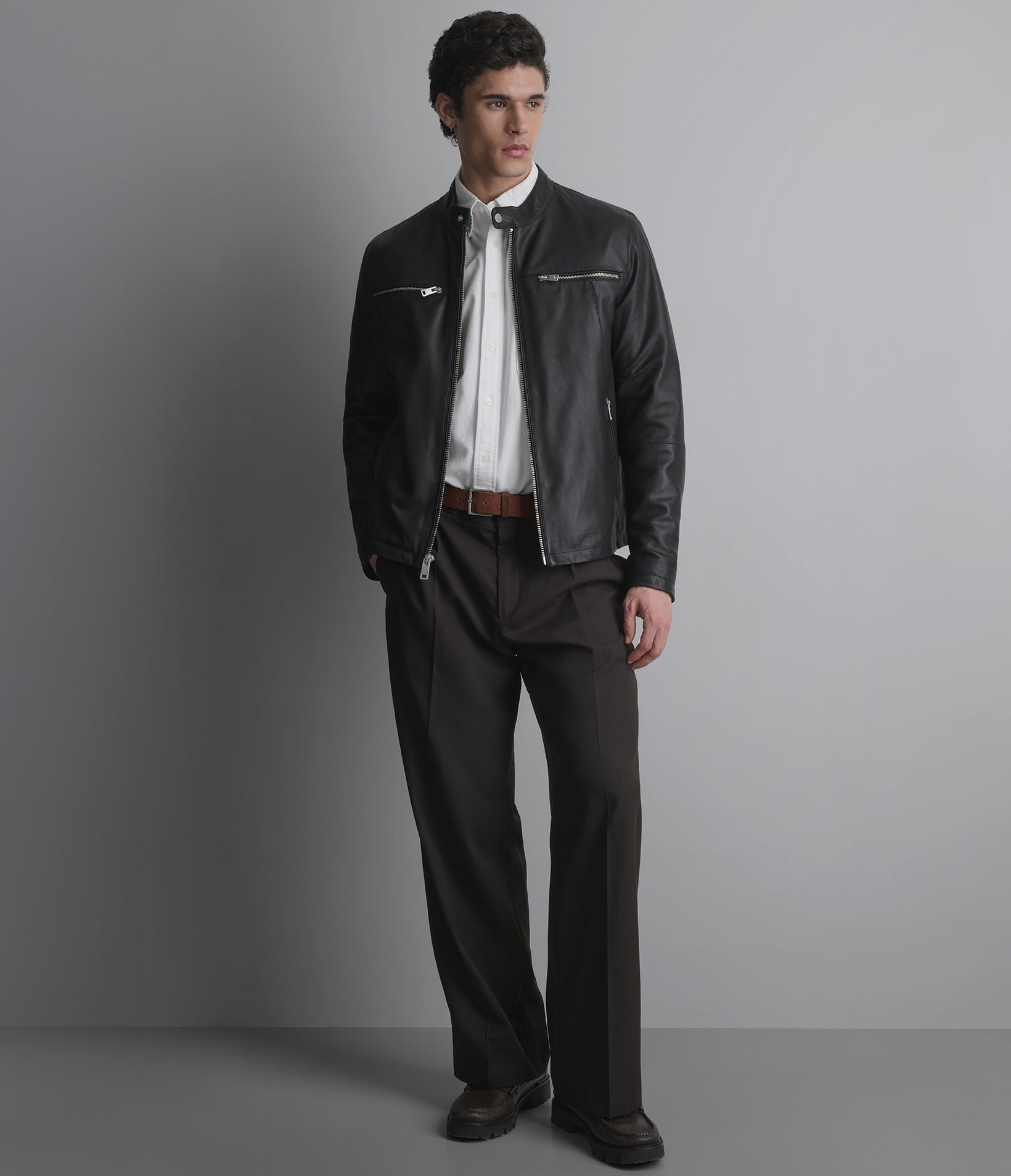 Quinton Lightweight Leather Racer Jacket View 1 | Men's New Arrivals