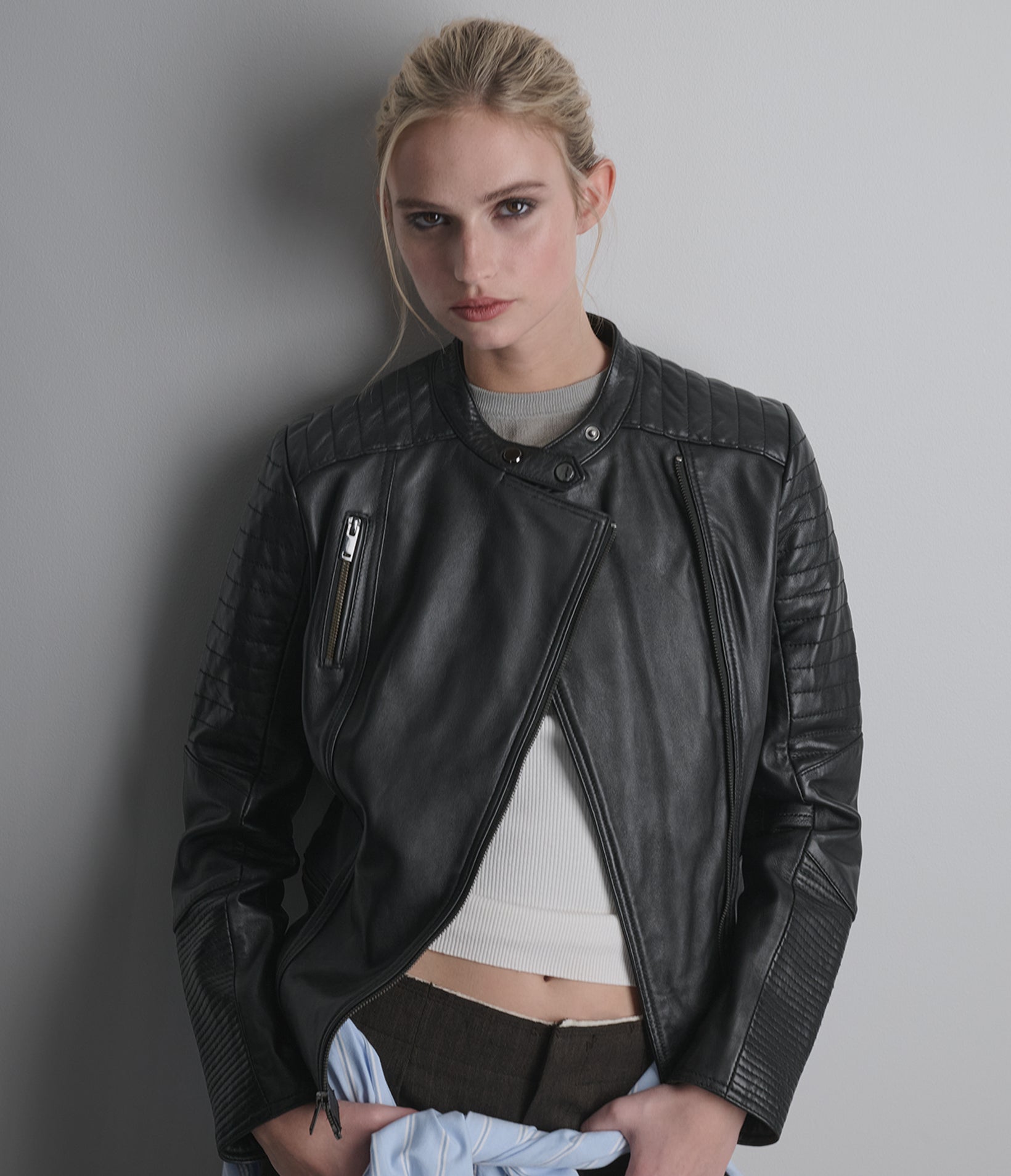 Hadley Quilted Leather Moto Jacket View 1 | Wilsons Promotion
