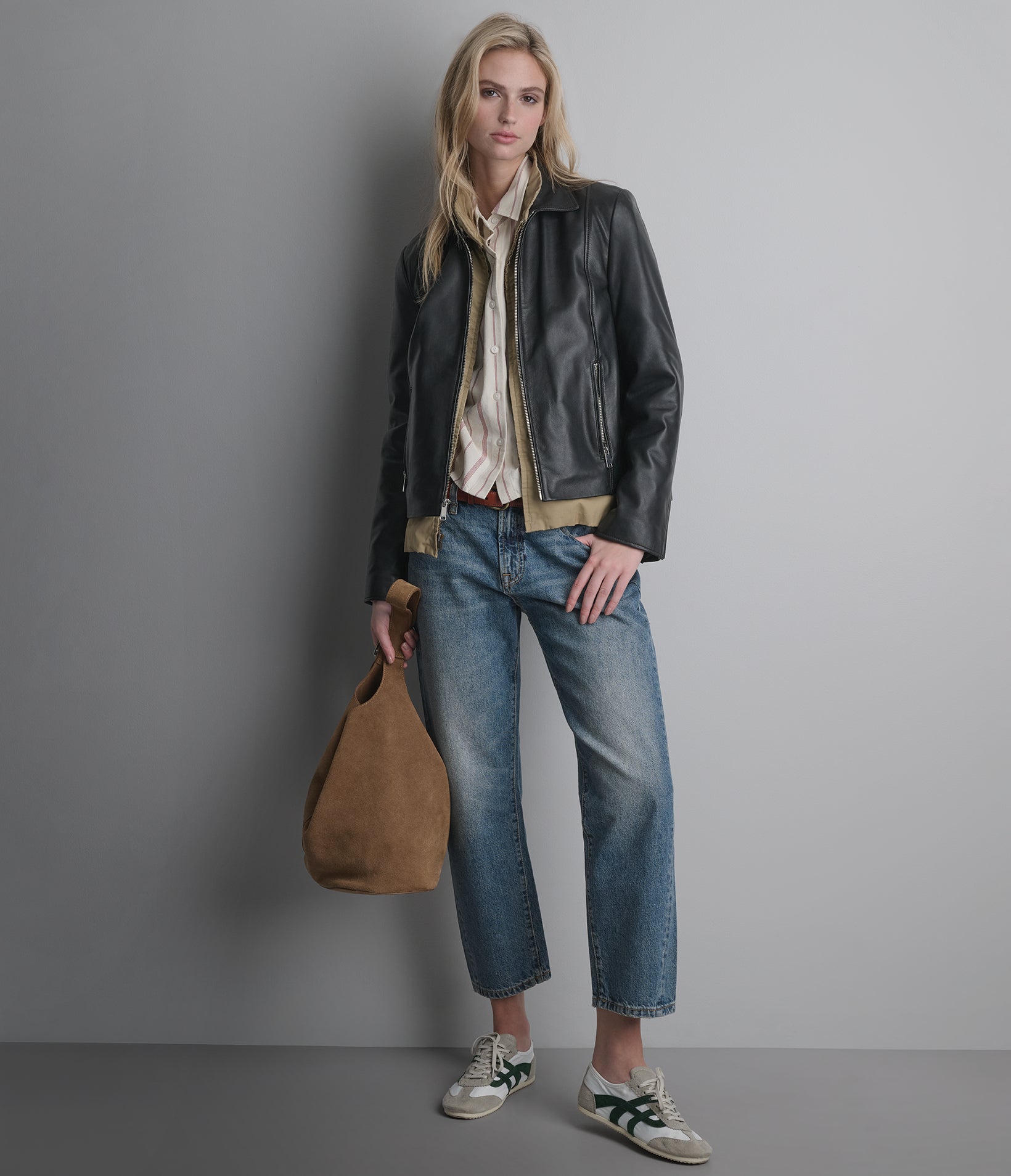 Justine Shirt Collar Zip Jacket | Wilsons Leather