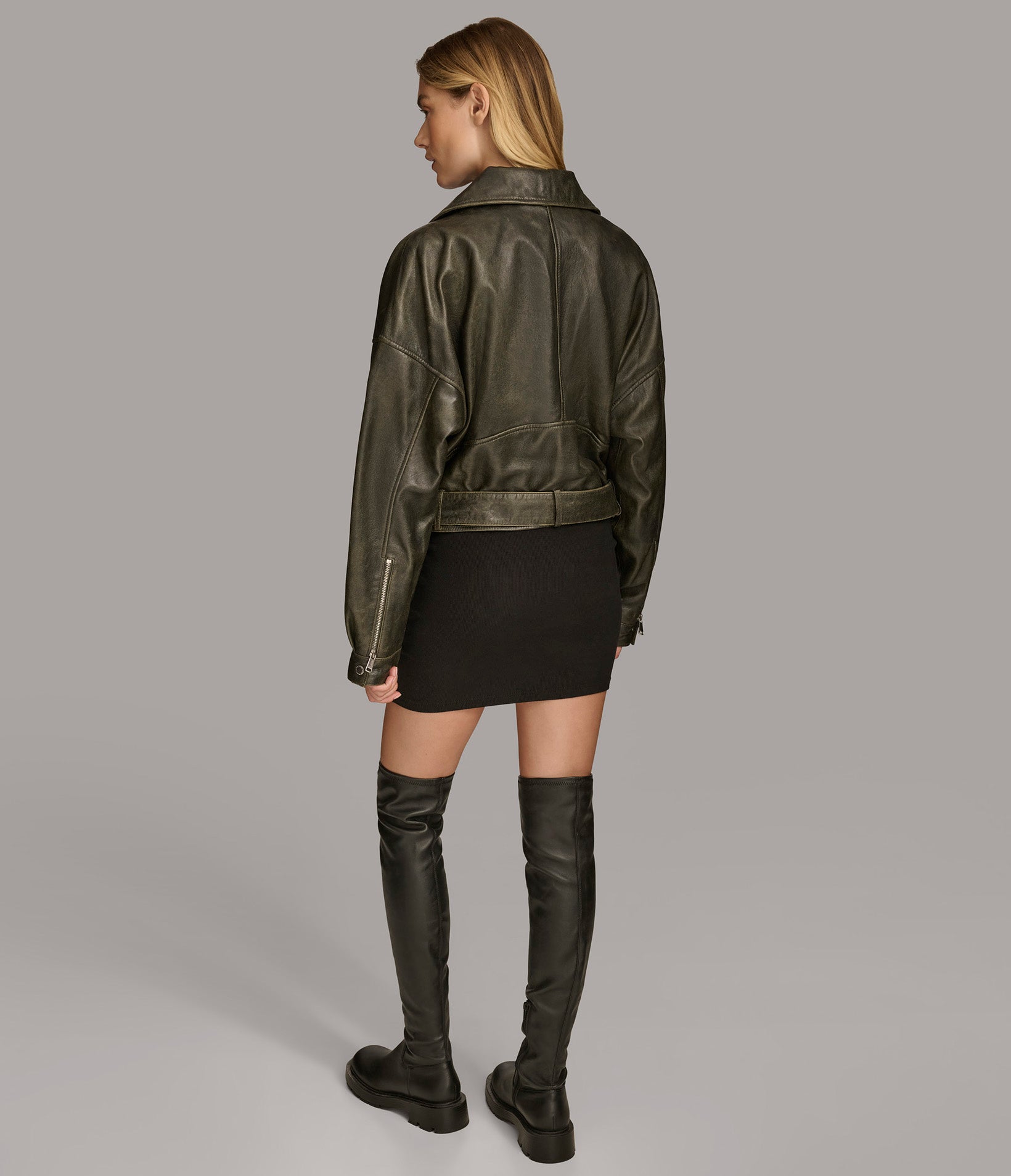 Imani Cropped Asymmetric Leather Moto Jacket View 4 | Women's Jackets Under $200