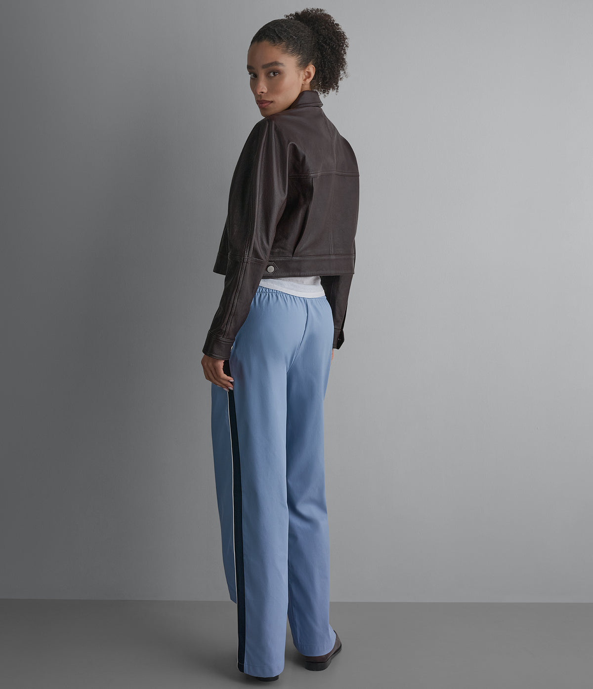 Jamie Dropped Shoulder Leather Trucker Jacket View 2 | Women's Fall Edit