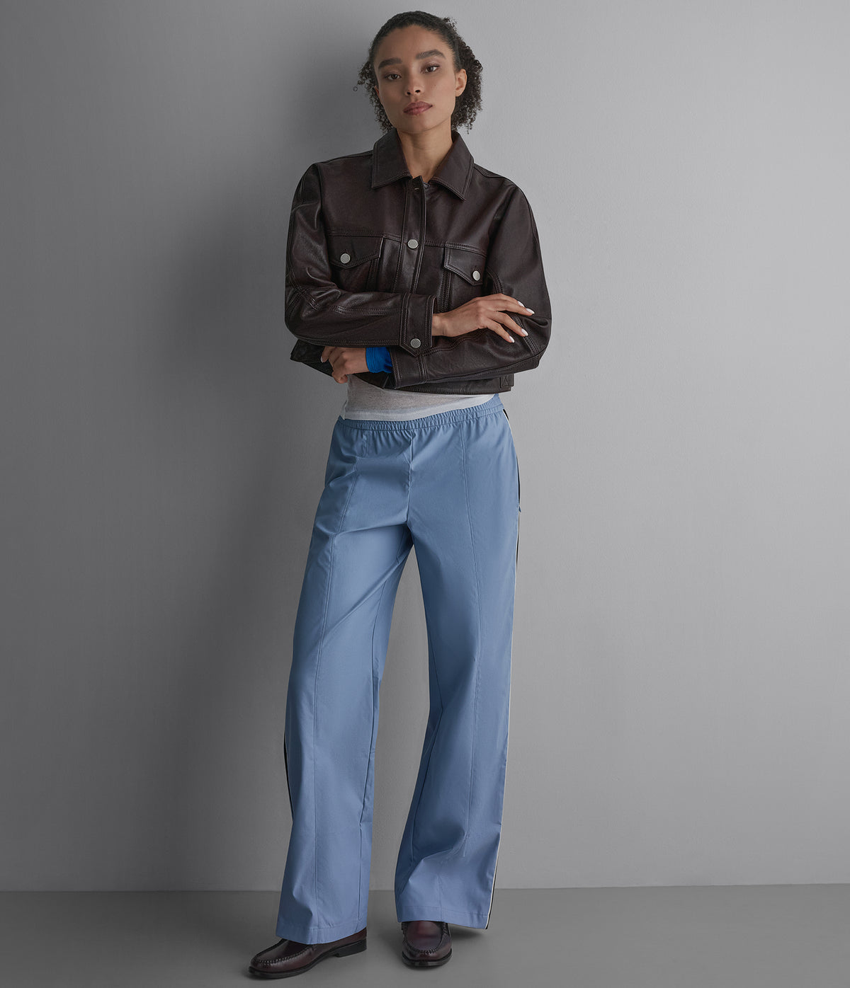 Jamie Dropped Shoulder Leather Trucker Jacket View 3 | Women's Fall Edit