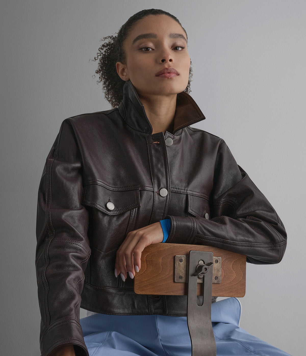 Jamie Dropped Shoulder Leather Trucker Jacket View 6 | Women's Fall Edit