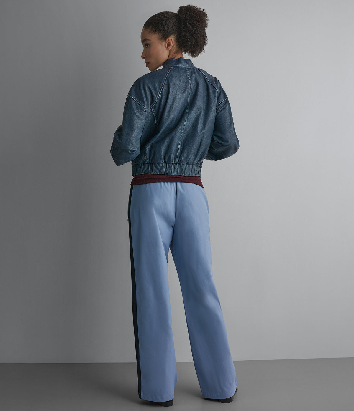 Bailen Denim Leather Bomber Jacket View 4 | Women's Fall Edit