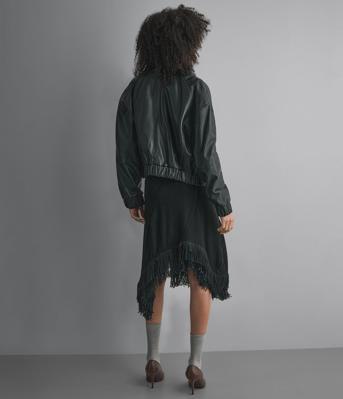Bailen Cropped Leather Bomber Jacket View 3 | Bomber Jackets