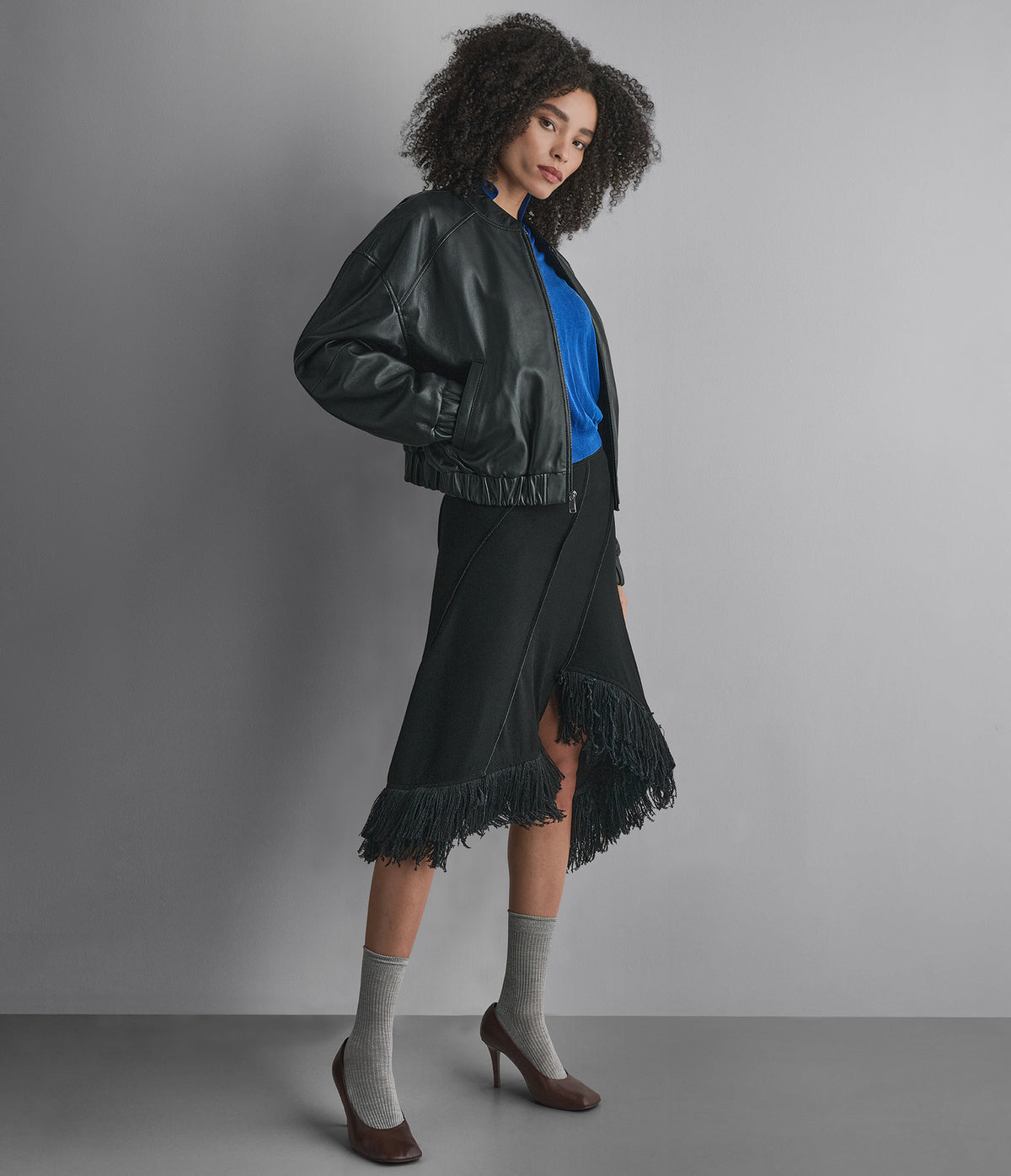 Bailen Cropped Leather Bomber Jacket View 4 | Bomber Jackets
