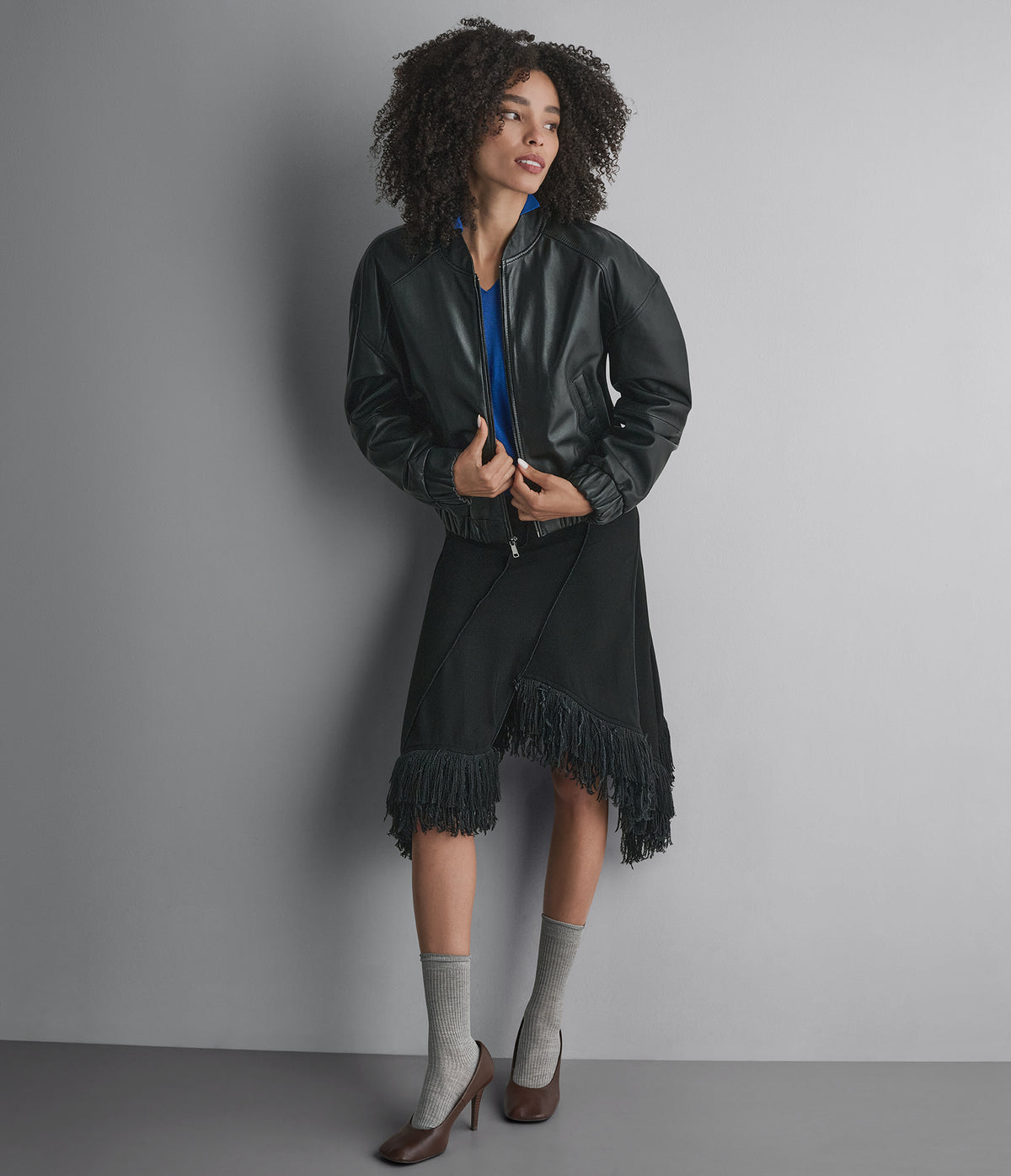 Bailen Cropped Leather Bomber Jacket View 5 | Bomber Jackets