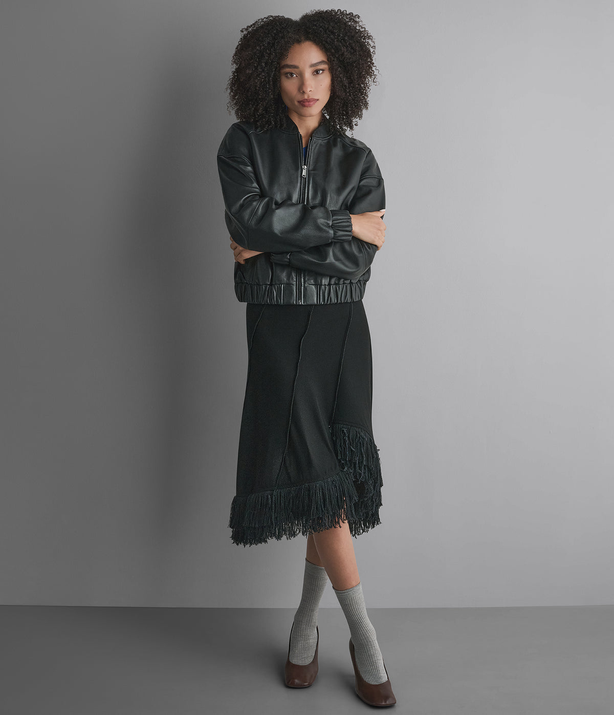 Bailen Cropped Leather Bomber Jacket View 6 | Bomber Jackets