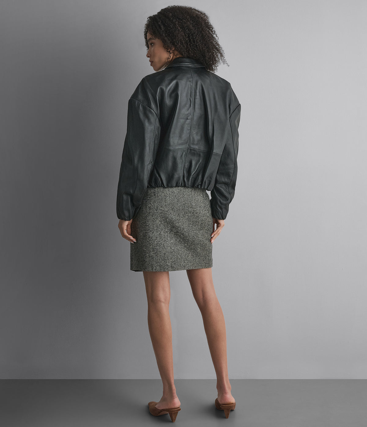 Brooke Leather Bubble Hem Jacket View 3