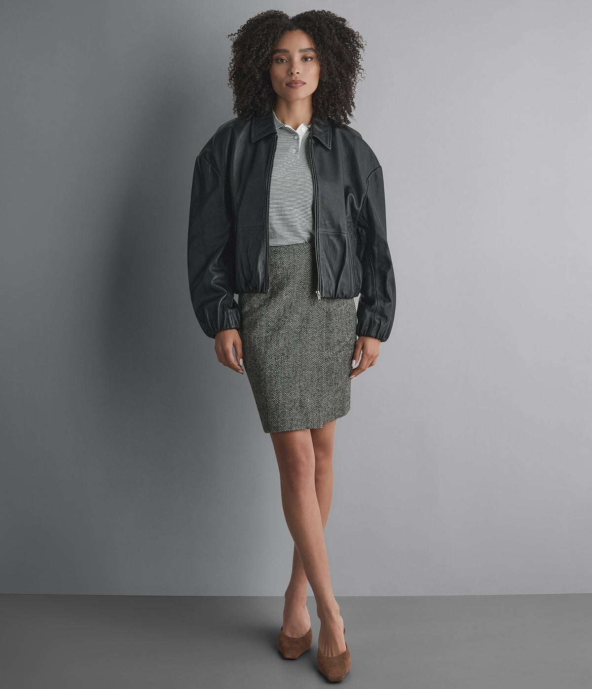 Brooke Leather Bubble Hem Jacket View 4