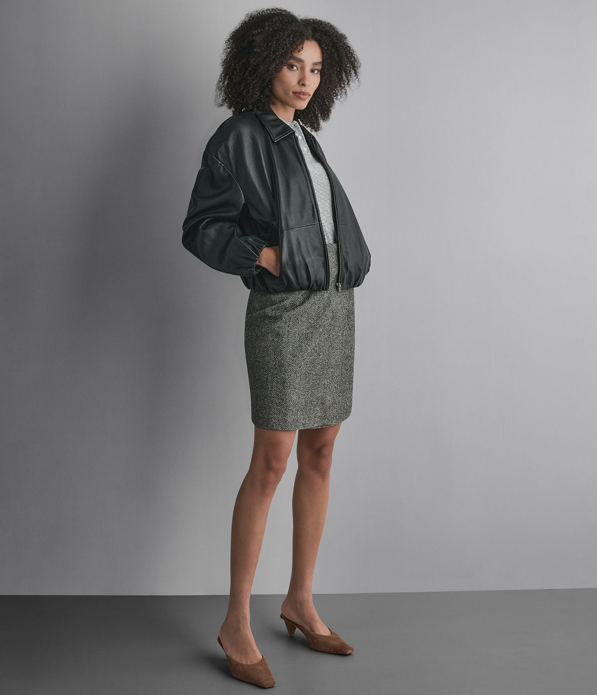 Brooke Leather Bubble Hem Jacket View 2 | Products
