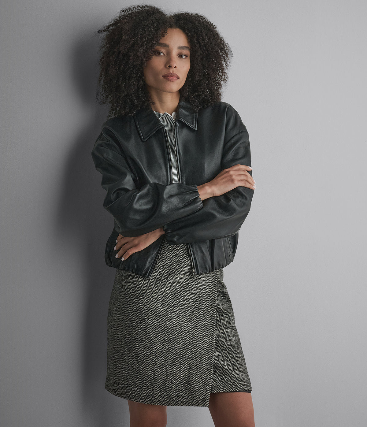 Brooke Leather Bubble Hem Jacket View 1 | Products