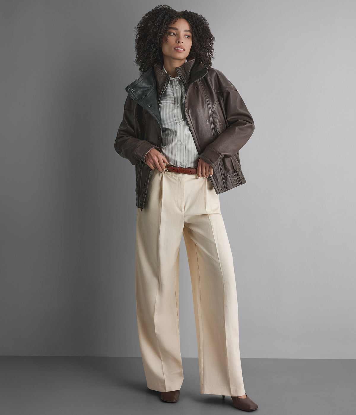 Valerie Leather Double Collared Jacket View 2 | Women's Fall Edit
