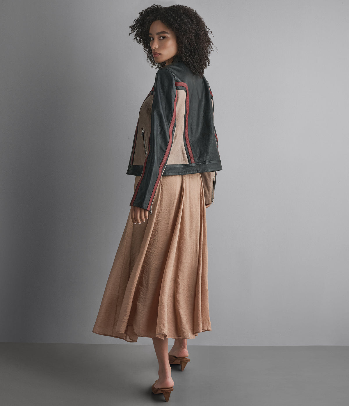 Riley Cropped Leather Racer Jacket View 3
