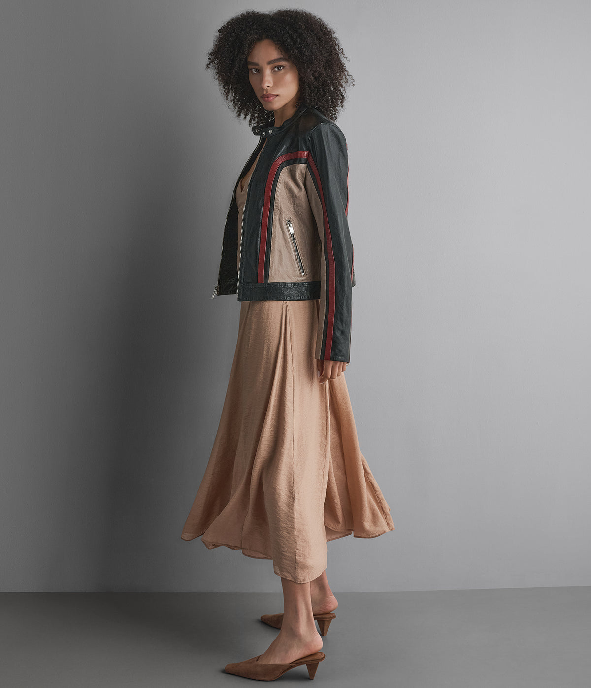 Riley Cropped Leather Racer Jacket View 4