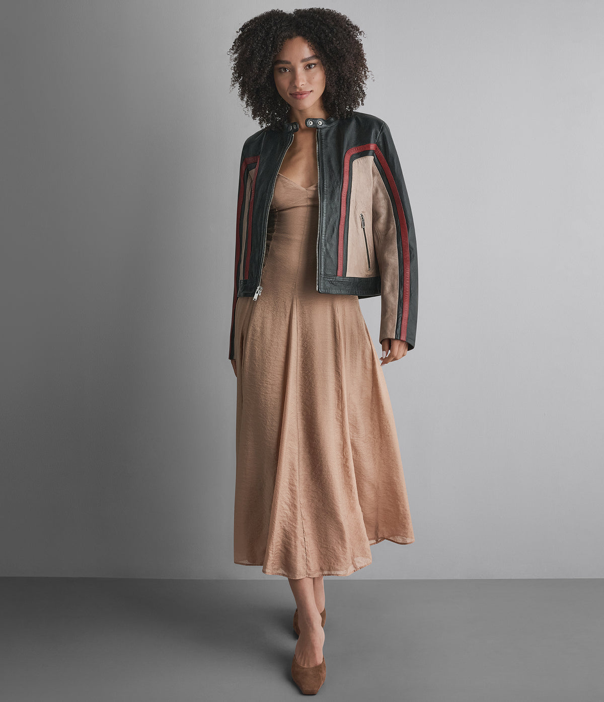 Riley Cropped Leather Racer Jacket View 5