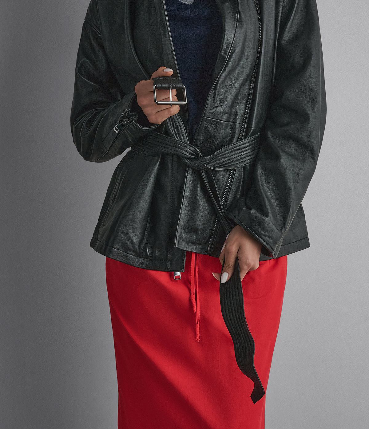 Monroe Leather Belted Asymmetric Moto Jacket View 7 | Women's Collection