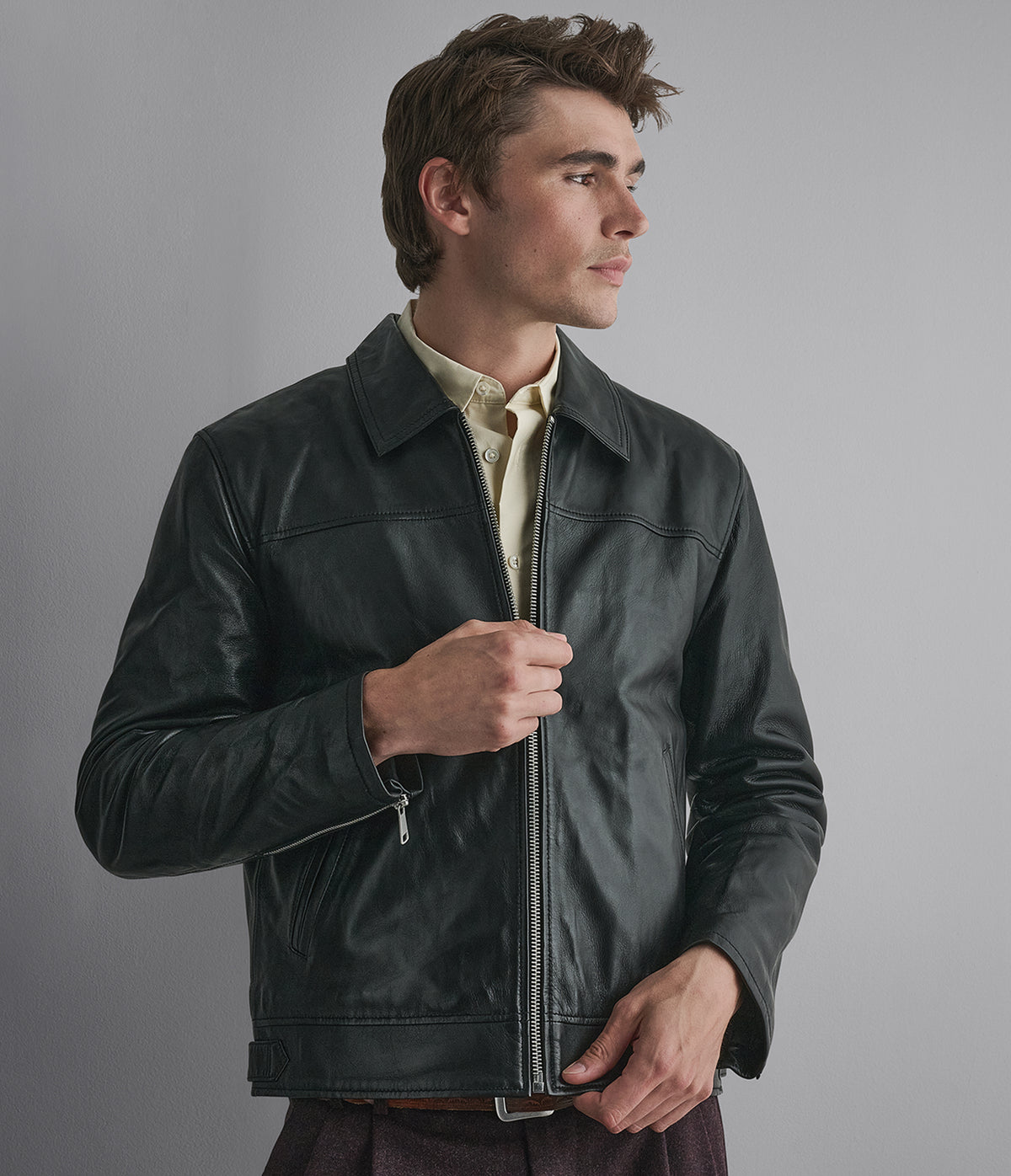 Teddy Leather Zip Up Jacket View 6 | Men's Jackets & Coats