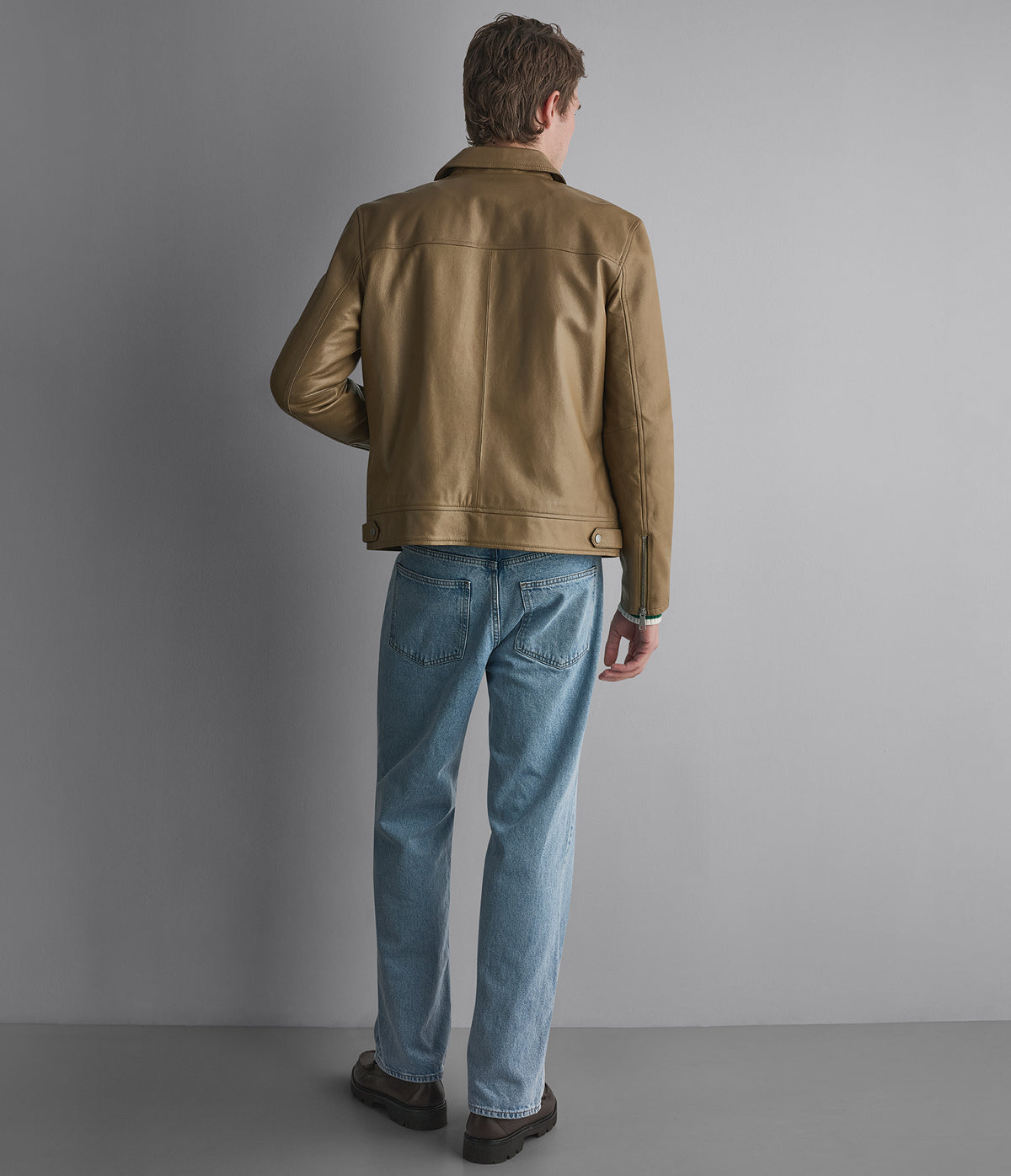 Teddy Leather Zip Up Jacket View 3
