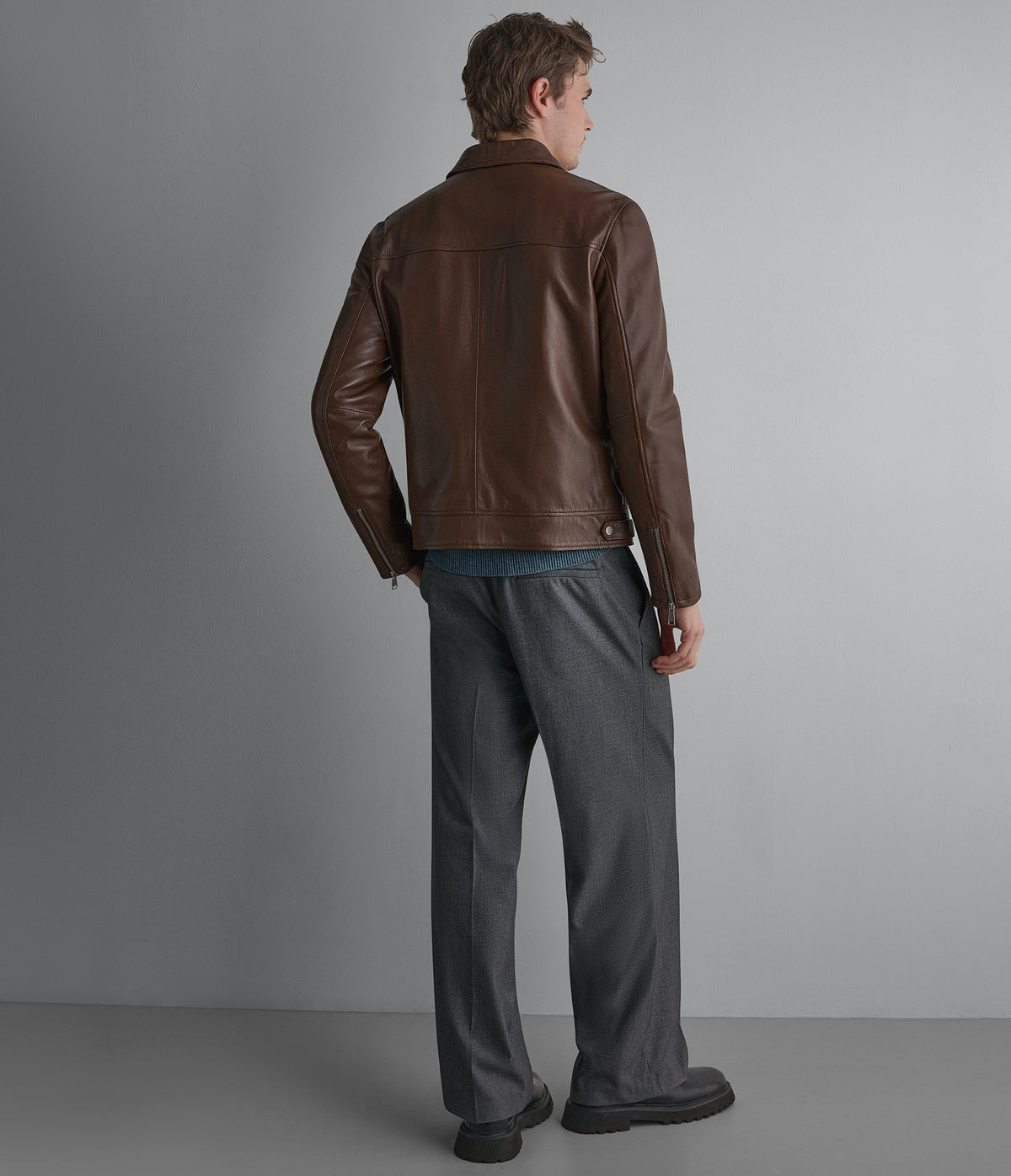 Teddy Leather Zip Up Jacket View 2 | Products
