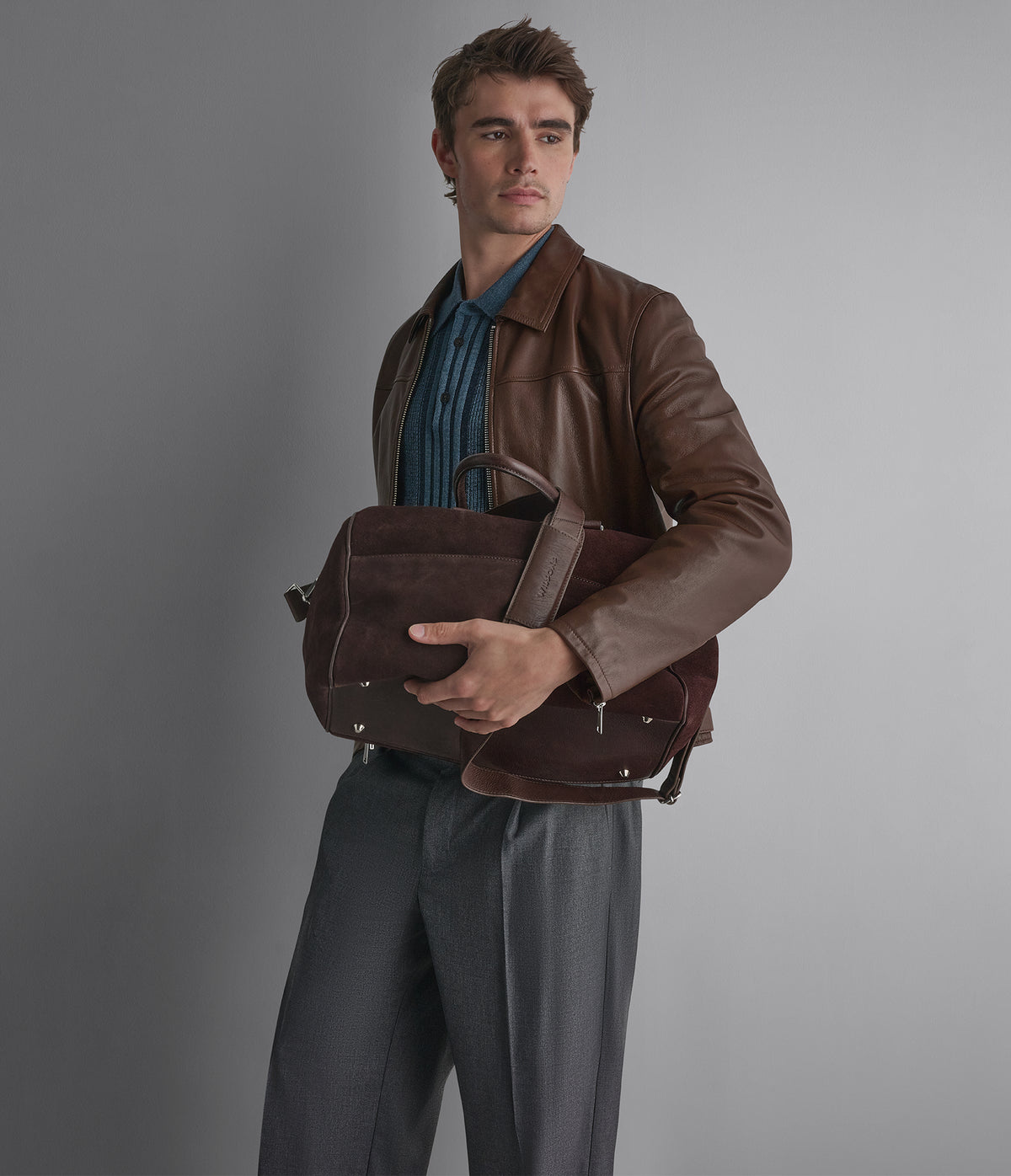 Teddy Leather Zip Up Jacket View 4