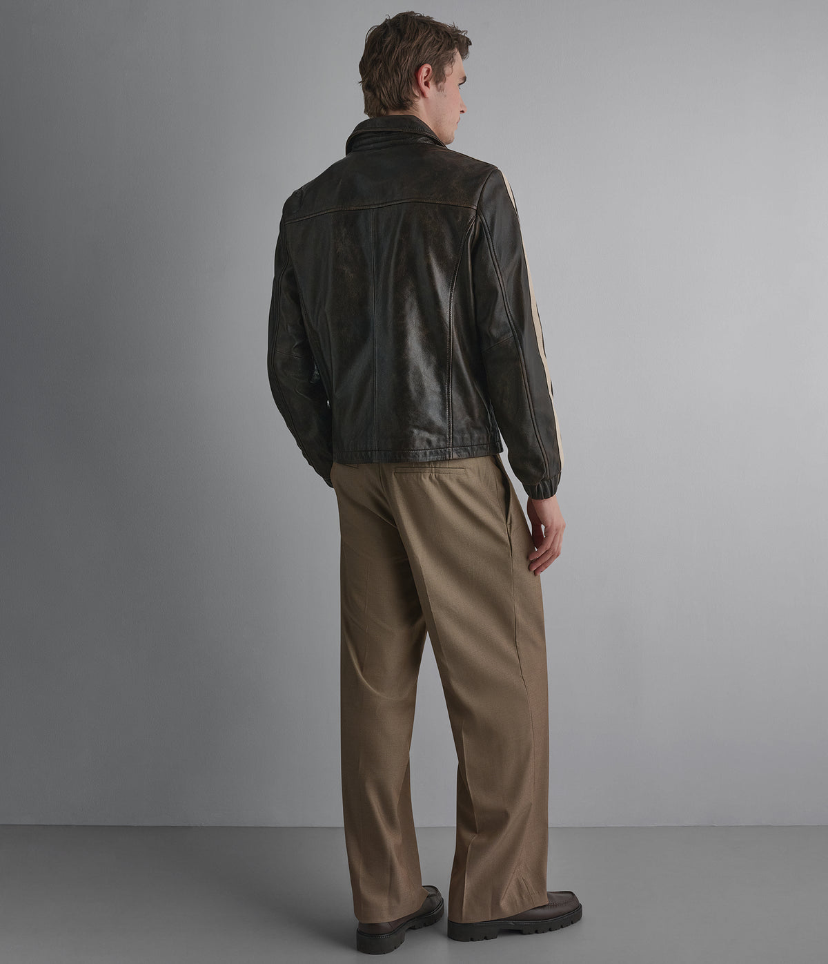 Trent Striped Leather Track Jacket View 3 | Men's Jackets & Coats