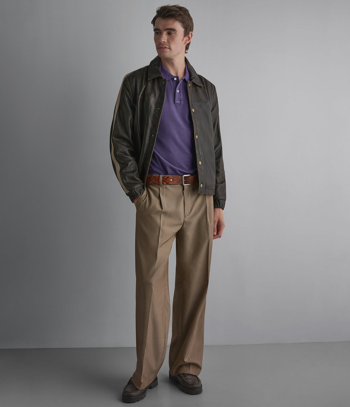 Trent Striped Leather Track Jacket View 4 | Men's Jackets & Coats