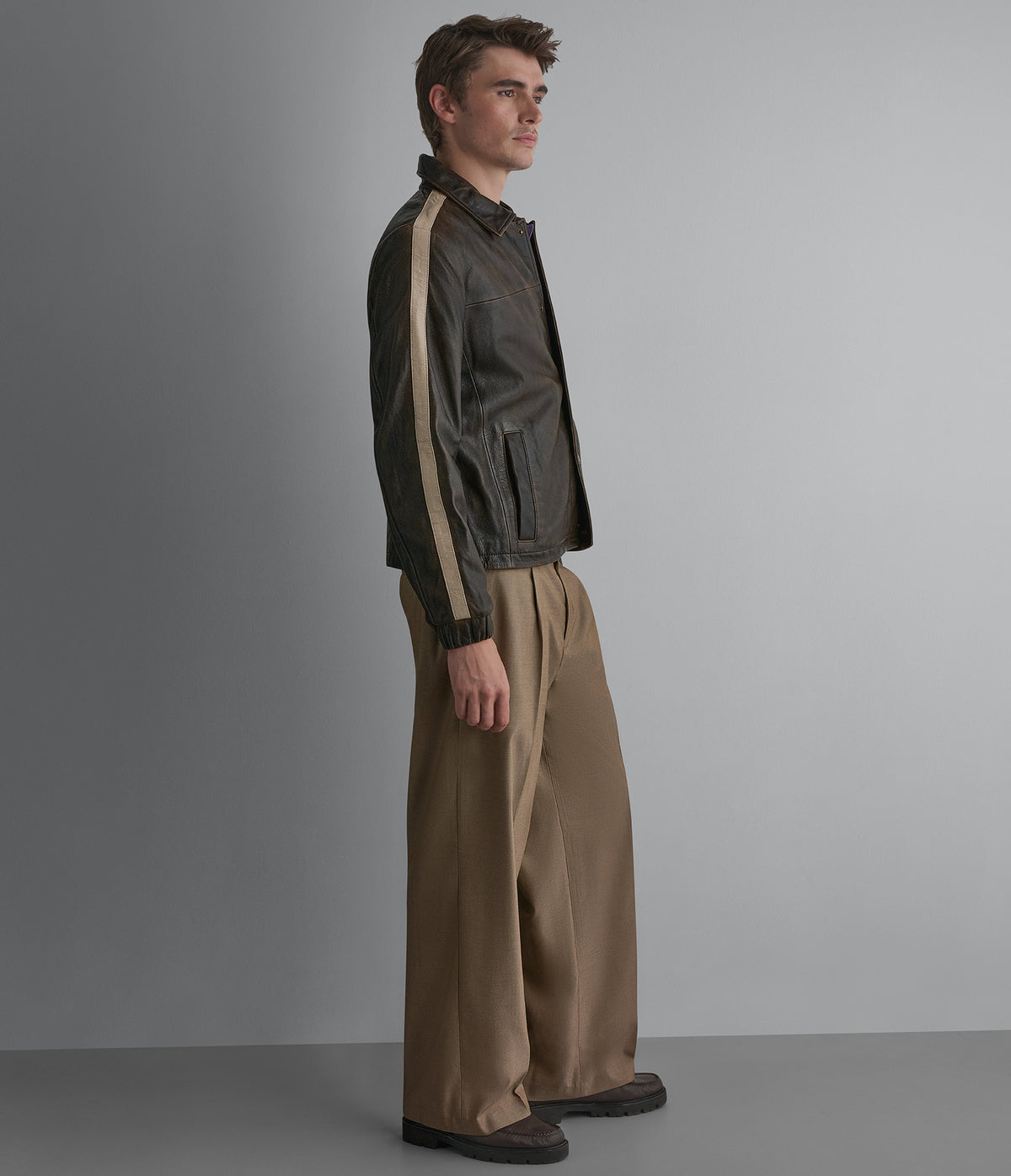 Trent Striped Leather Track Jacket View 2 | Men's Jackets & Coats