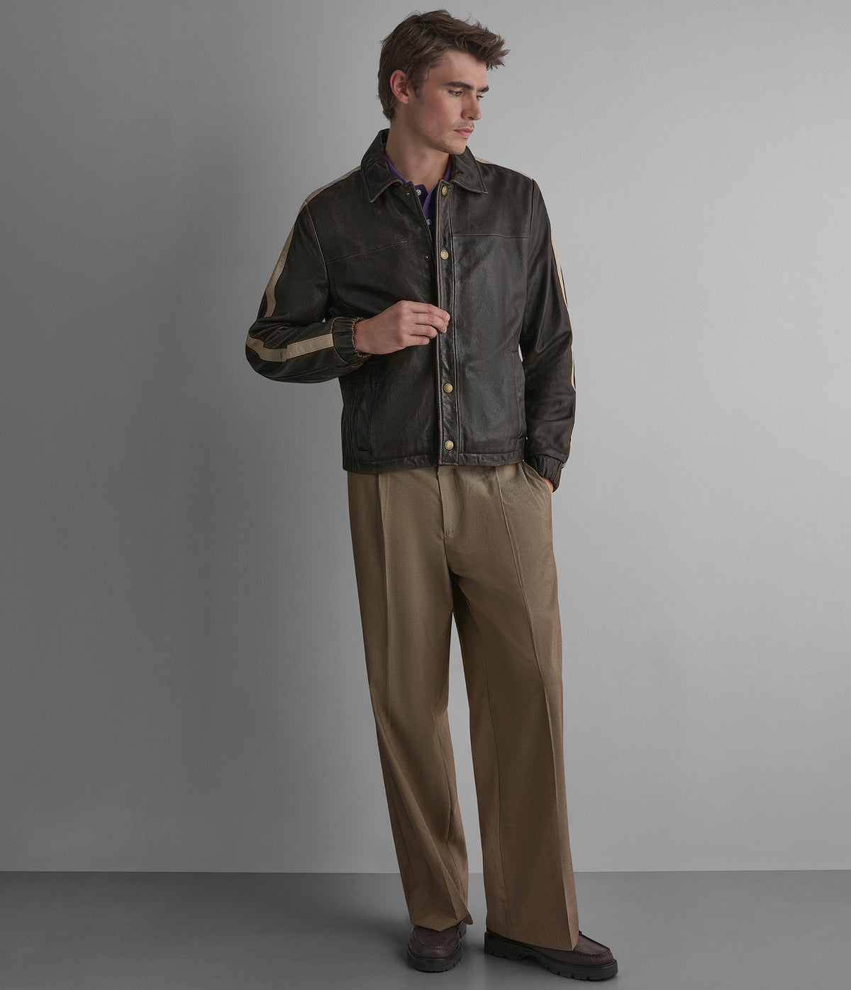 Trent Striped Leather Track Jacket View 1 | Men's Jackets & Coats